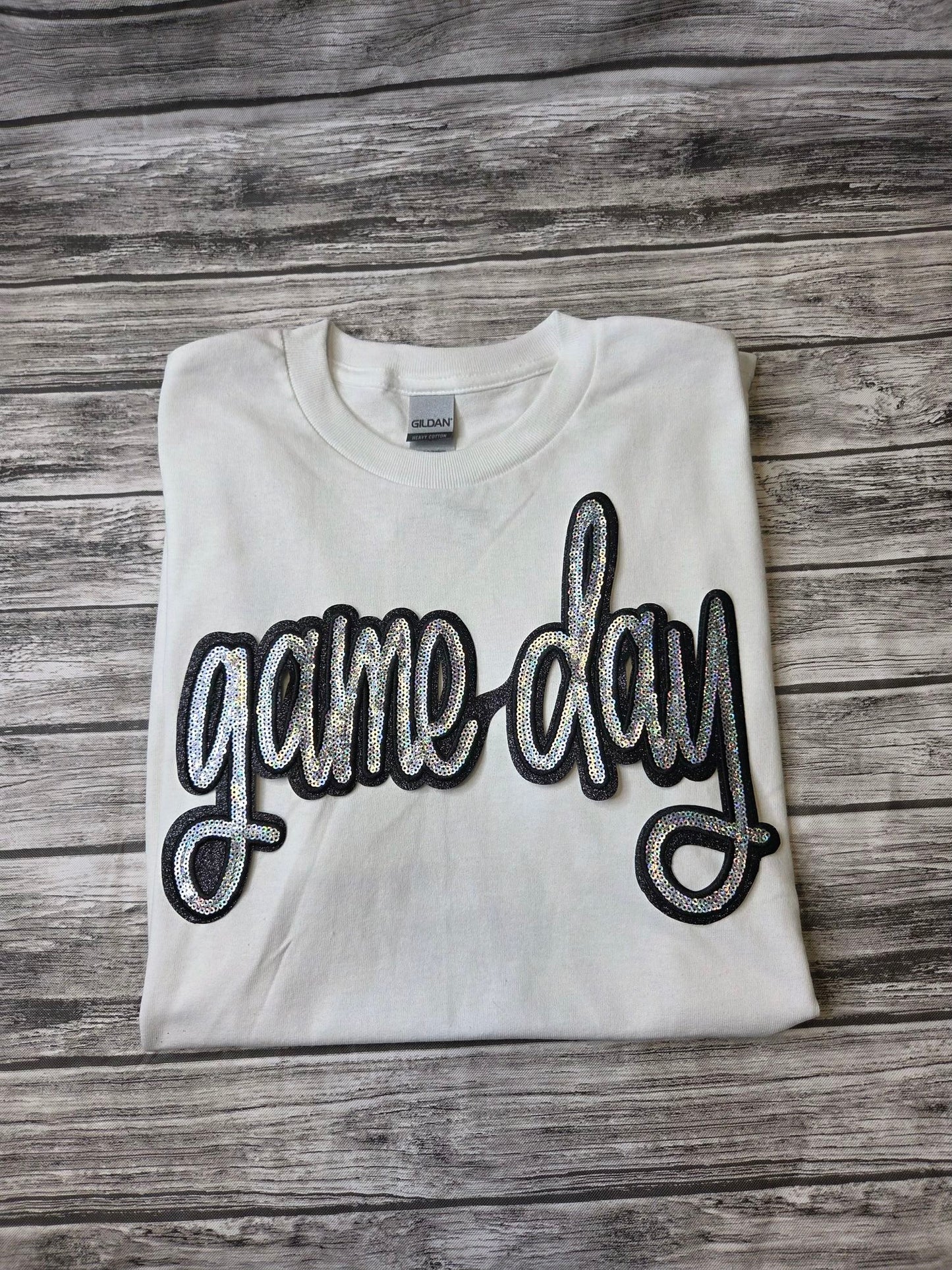 "GameDay" 11.6"W X 6.5"H Team Spirit Mascot Sequin Patch Silver and Black
