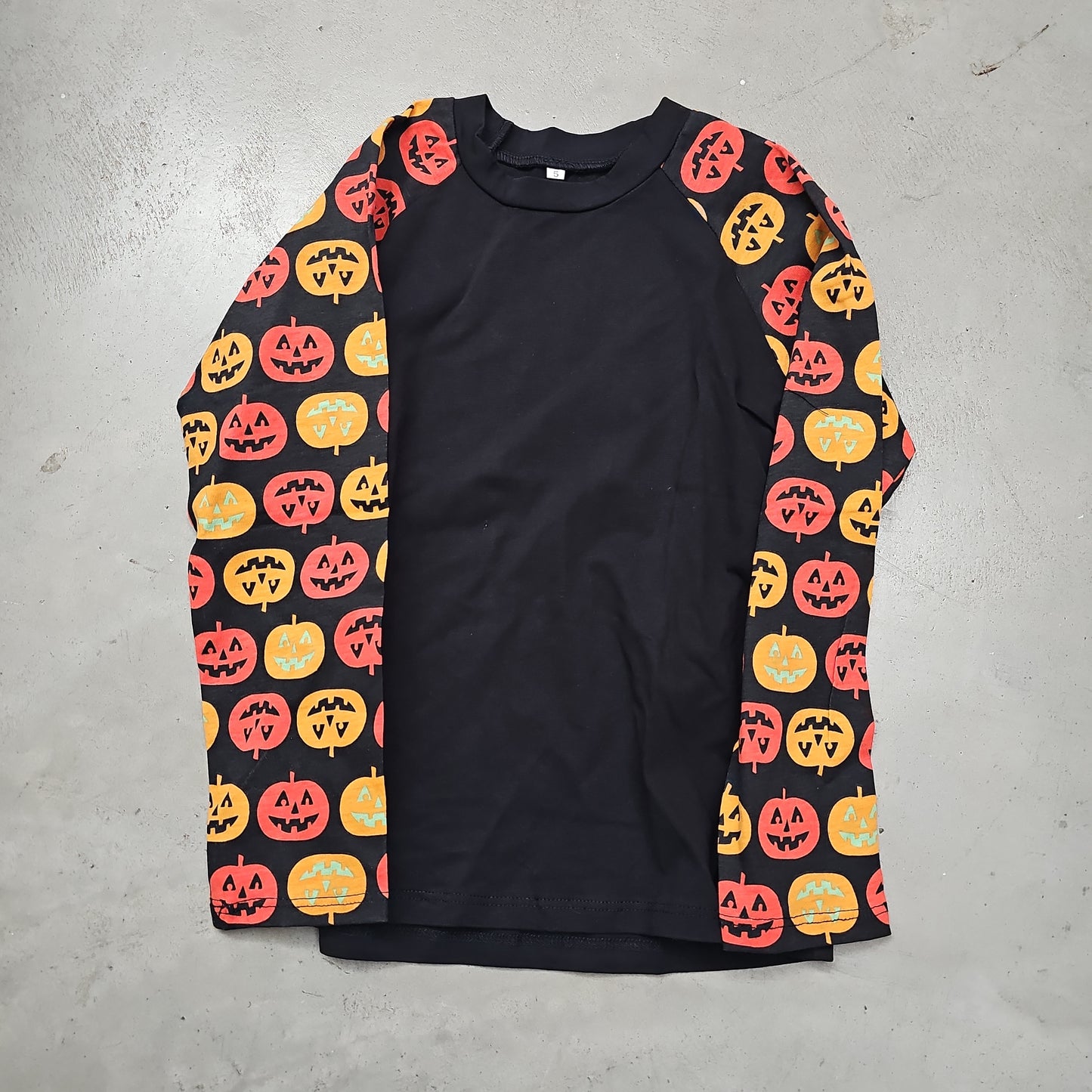 Halloween Long Sleeve Top Black Belly/Pumpkin Sleeve