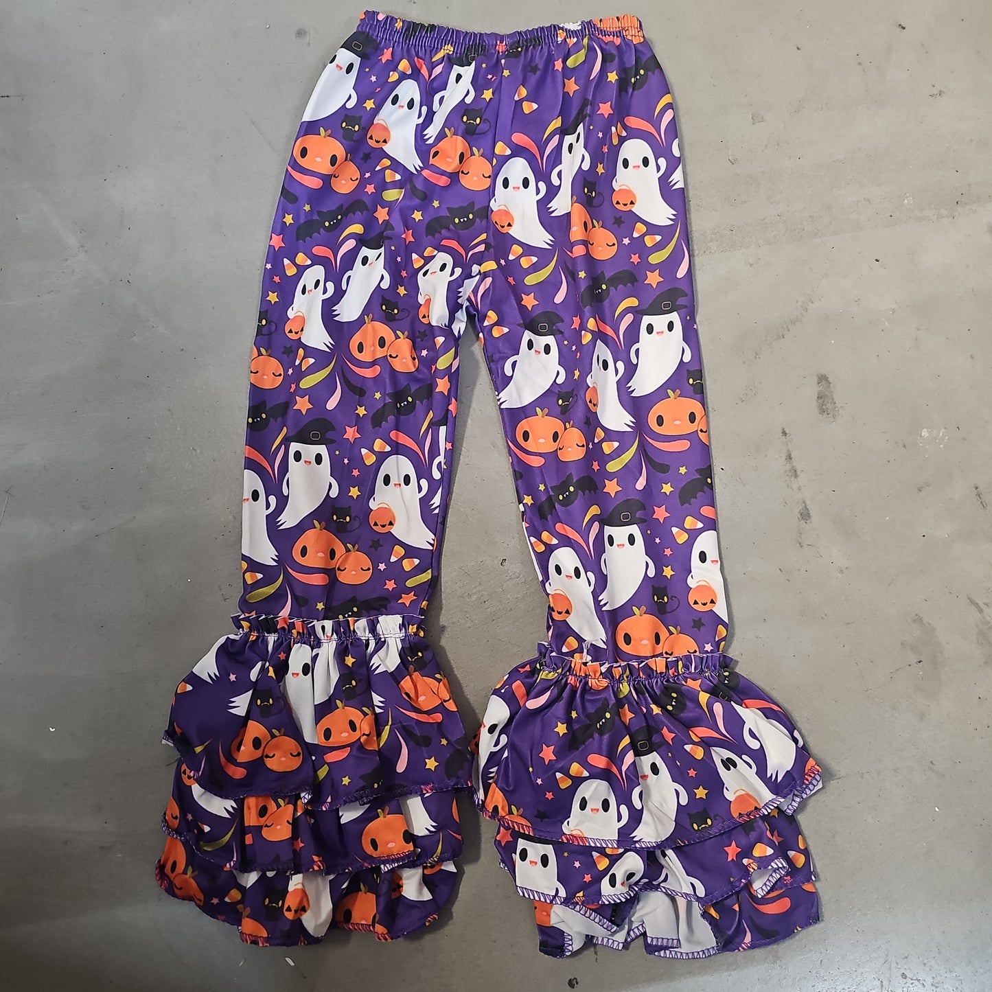 Halloween Ghost/Pumpkin Purple Ruffle Leggings