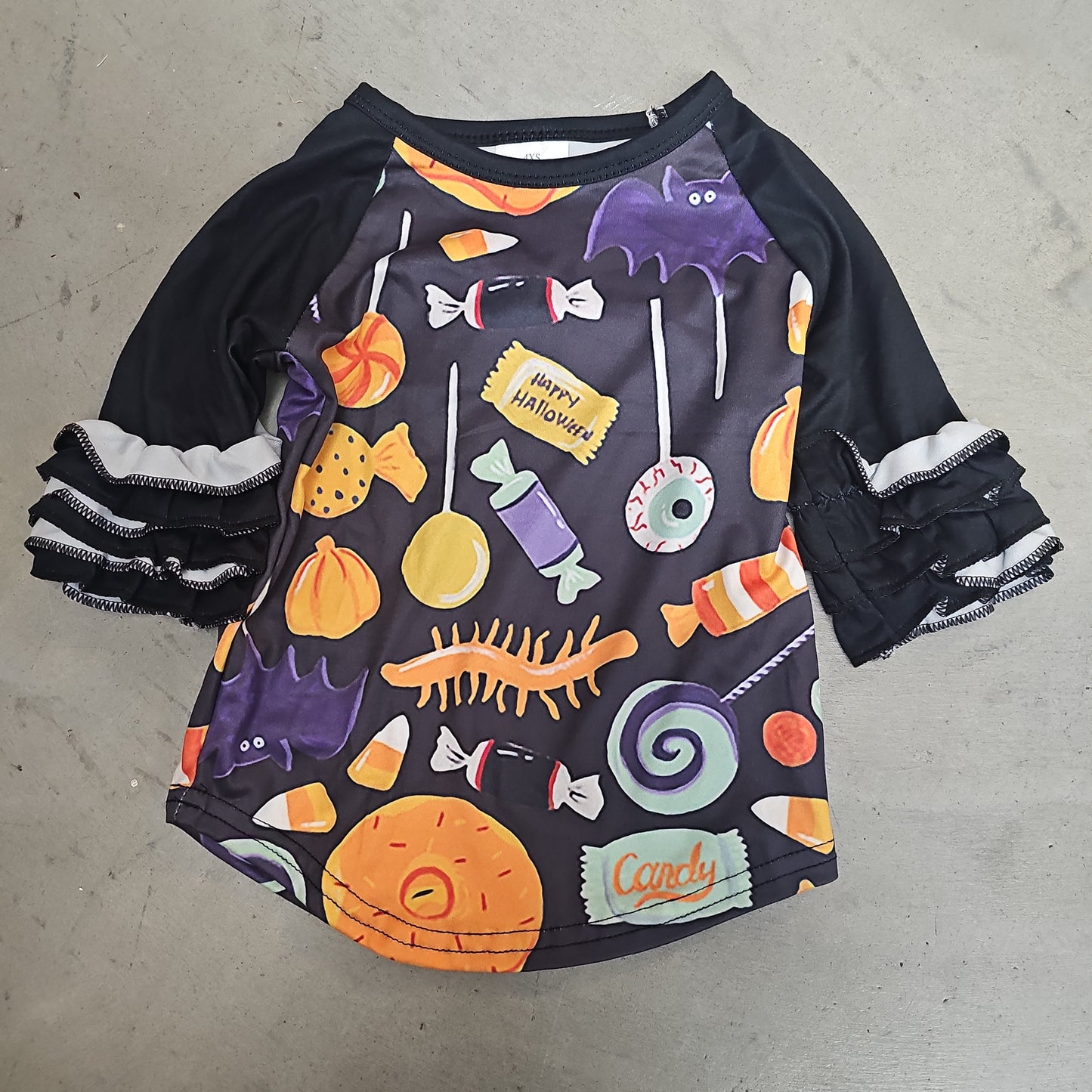 Halloween Candy Ruffle Sleeve Raglan