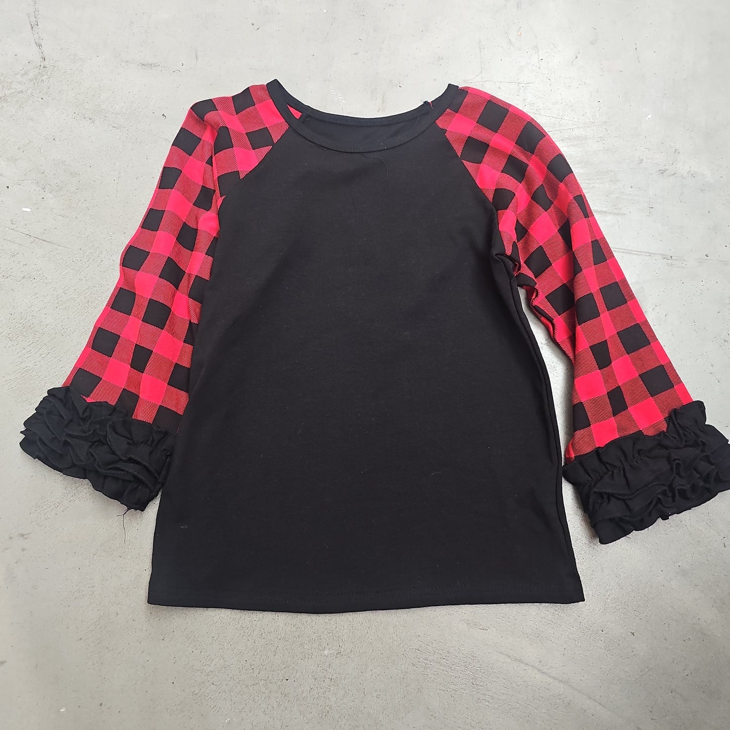 Buffalo Plaid Ruffle Sleeve (Red/Black Plaid)