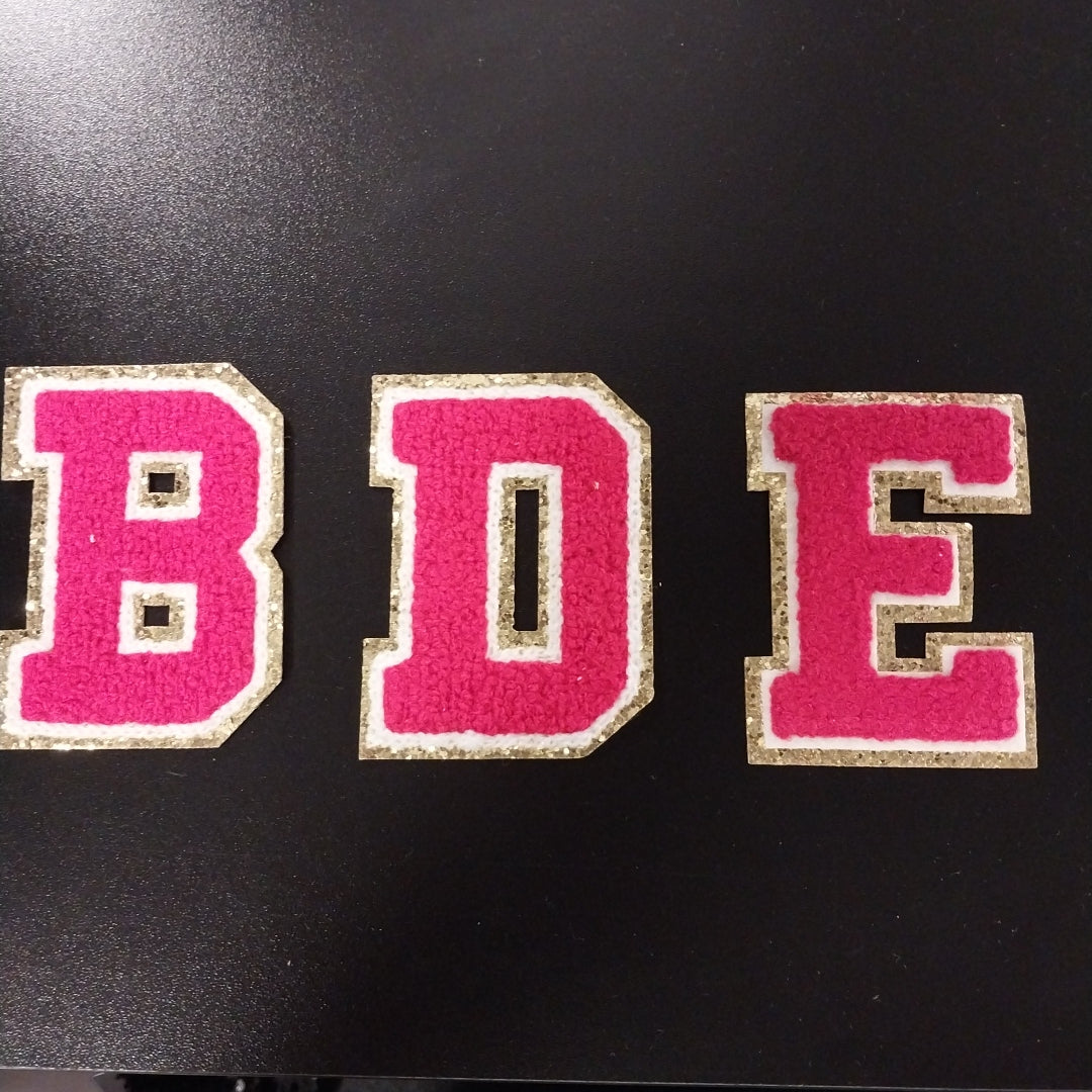 3" Red w/Chunky Gold Glitter Trim Chenille Letter Patch