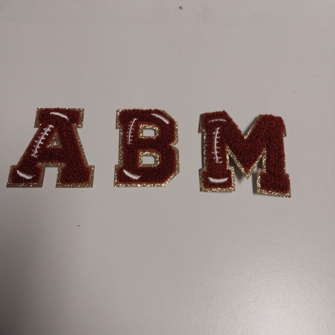 Chenille Letter Patch -3" Football w/Gold Glitter Trim