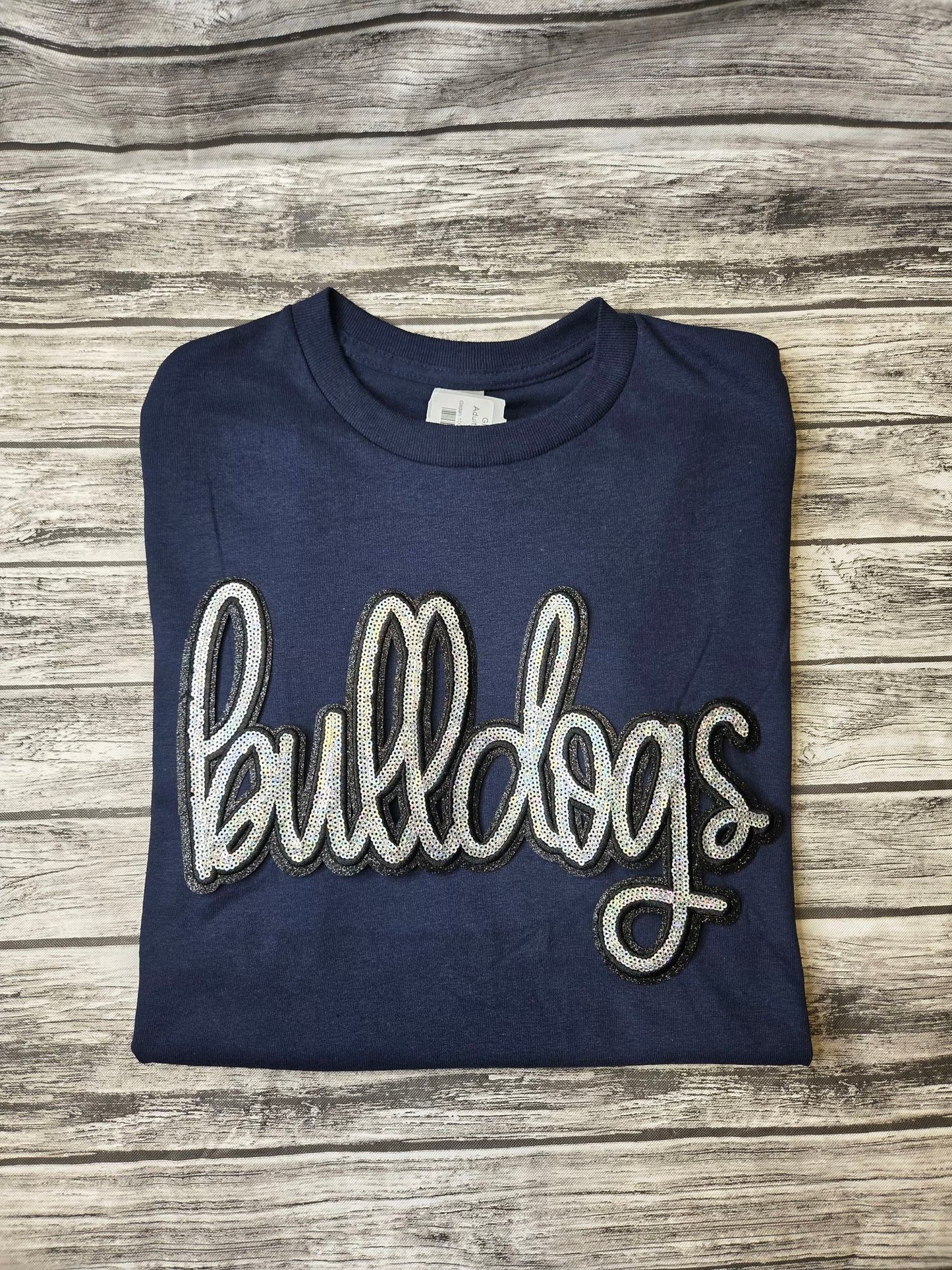 "Bulldogs" 11.6"W X 6.5"H Team Spirit Mascot Sequin Patch Silver and Black