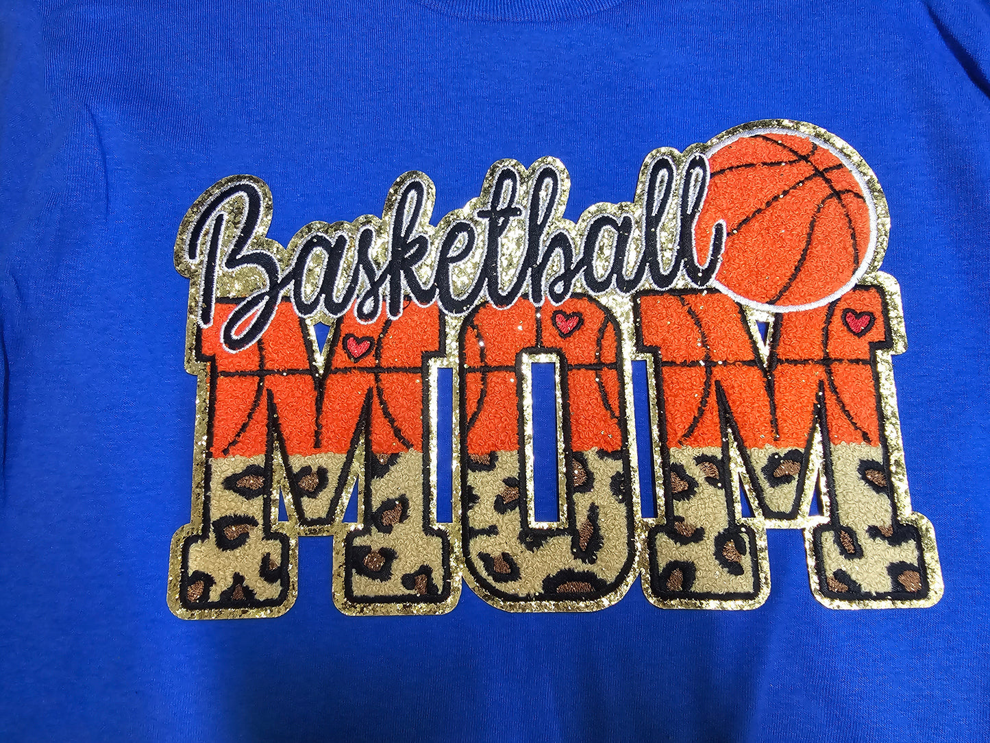 Basketball MOM half Cheetah Chenille Patch