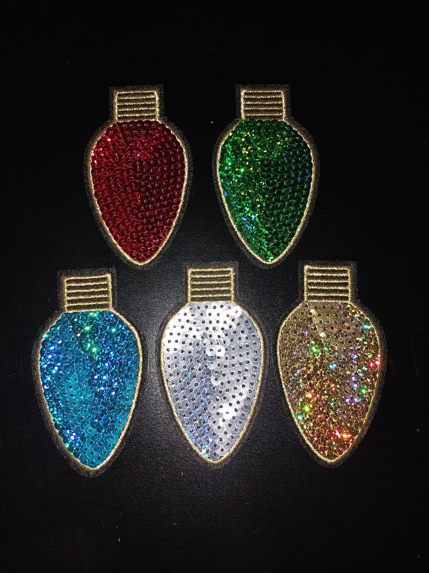 Christmas Light Bulb Sequin Patch (set of 5)