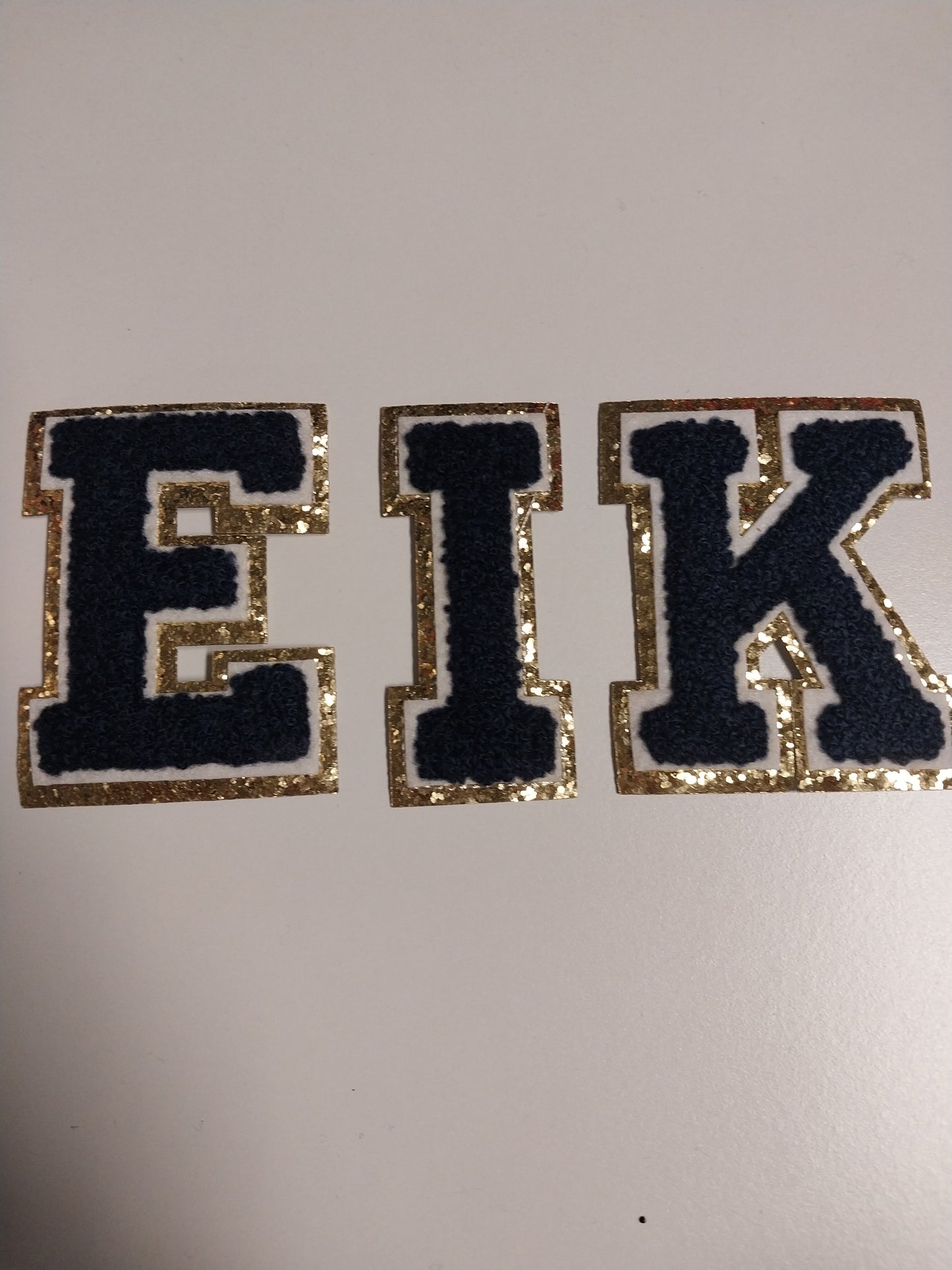 Chenille Letter Patch -3" Navy w/Gold Glitter Trim