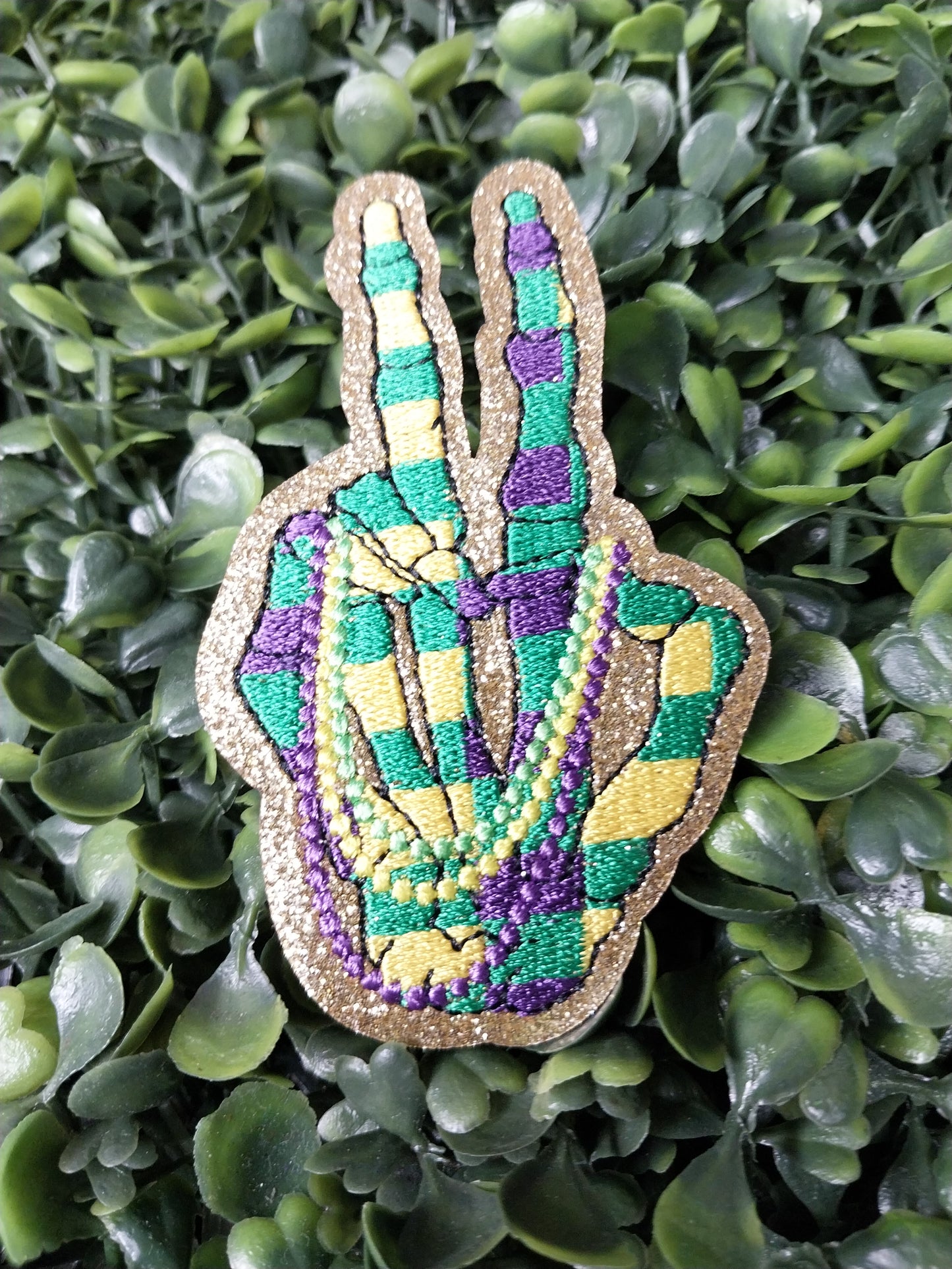 Mardi Gras Peace - Embroidered/Glitter Hat Patch