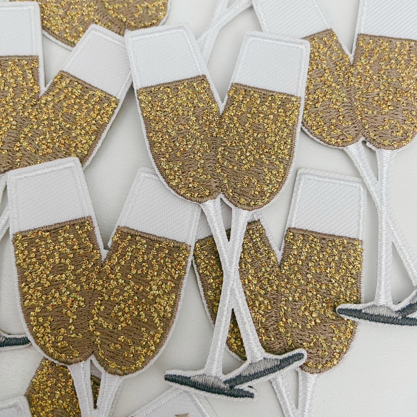 3" Champagne flutes - Metallic gold - Embroidered Hat Patch