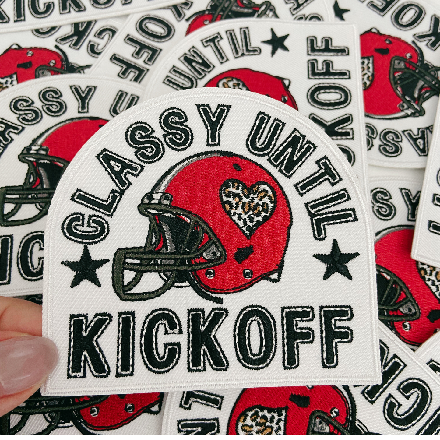 3.5" Classy Until Kickoff - Embroidered Hat Patch (3.5"w X 3.25"h)