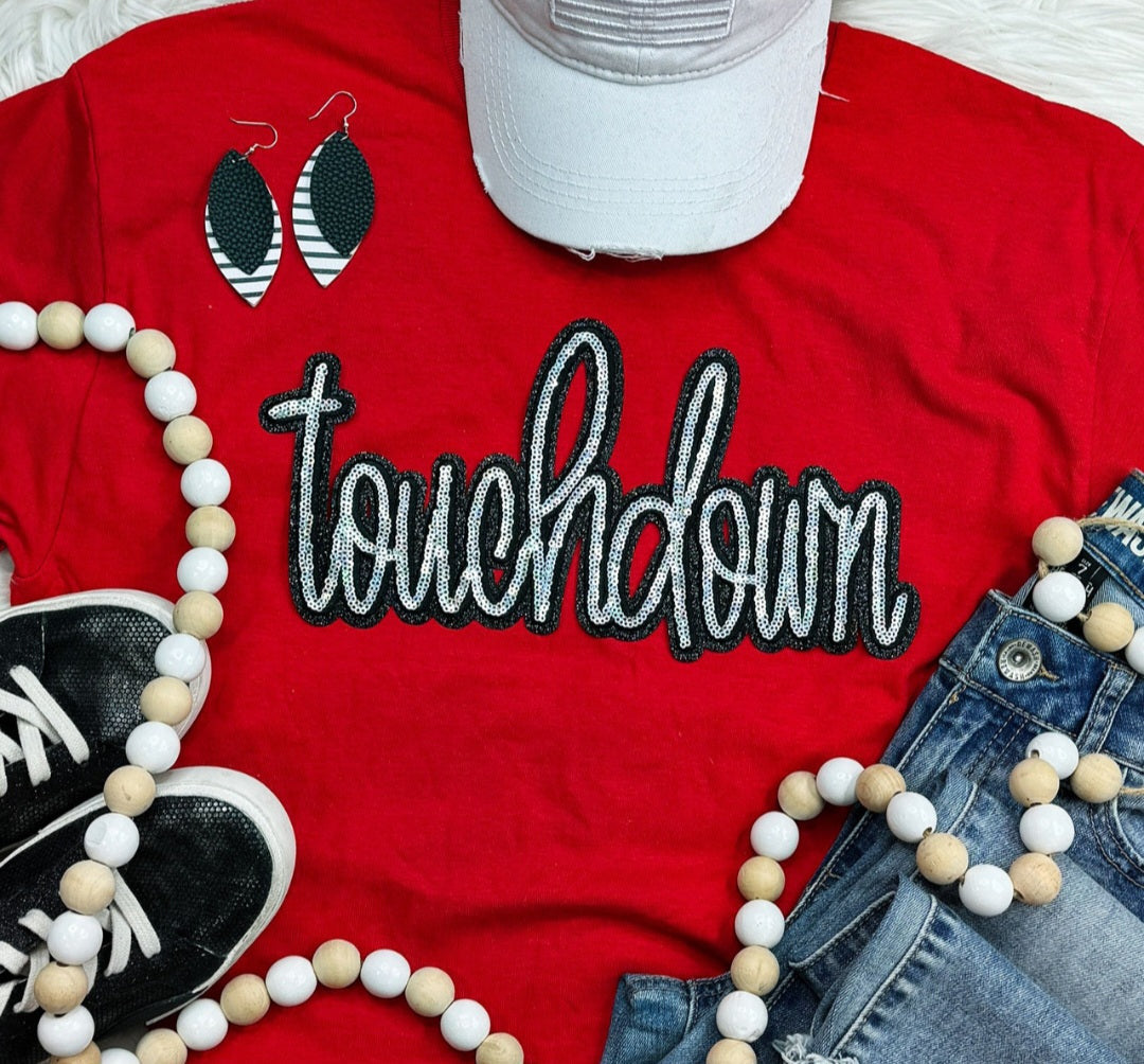 "Touchdown" 11.6"W X 6.5"H Team Spirit Mascot Sequin Patch Silver and Black