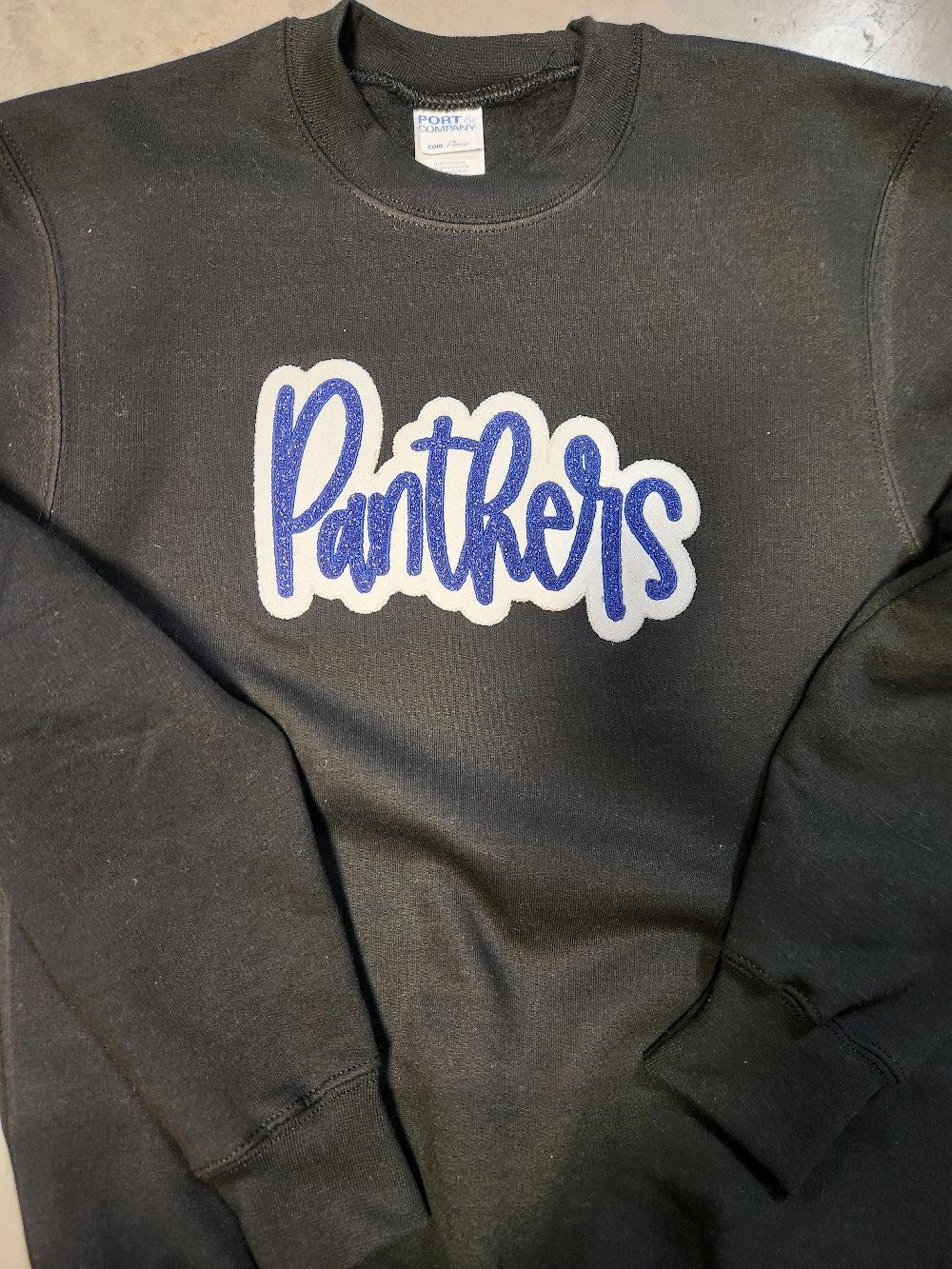 Custom Mascot Option Embroidered Sweatshirt Double Layer Glitter Script