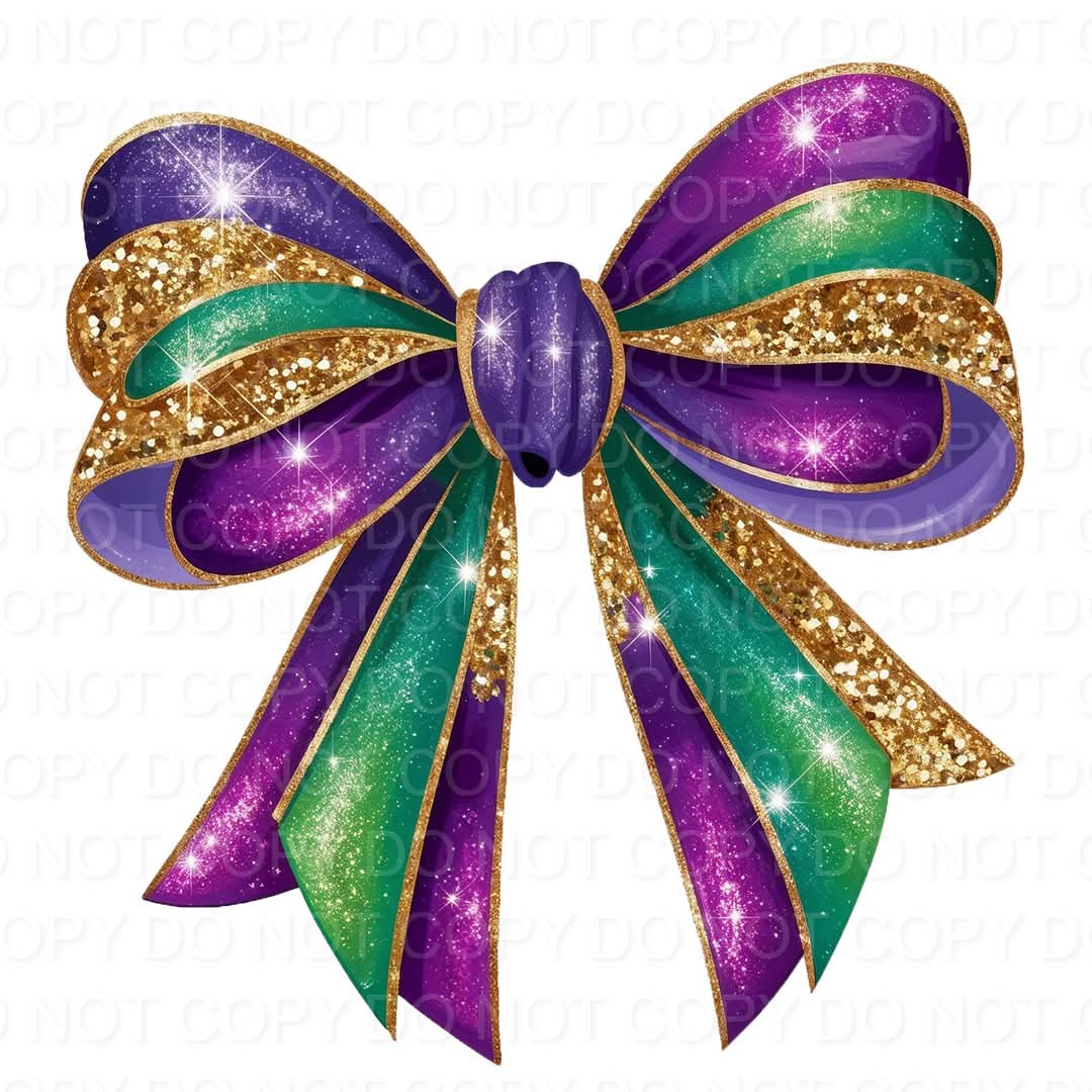Mardi Gras Purple, Green,Gold Bow (Direct To Film)