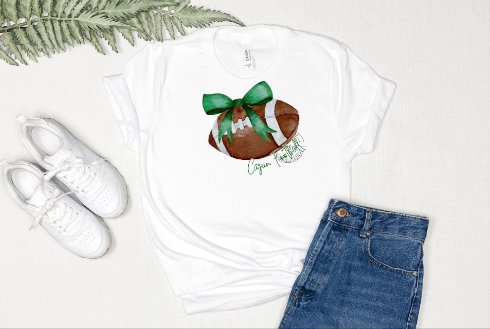 Football w/ Green Bow Cajun Football DTF Transfer