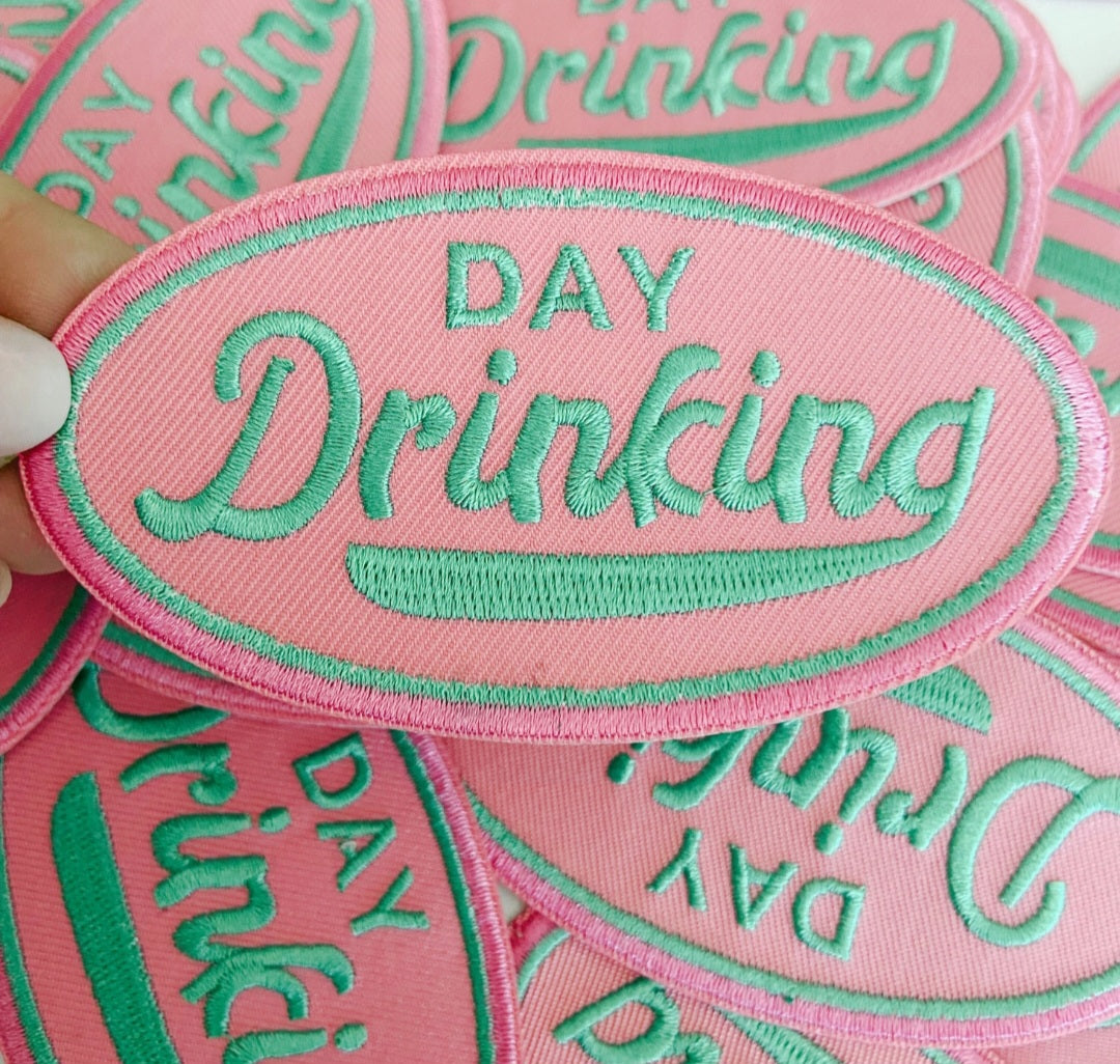 Day Drinking In Pink & Teal (version 2) Embroidered Hat Patch