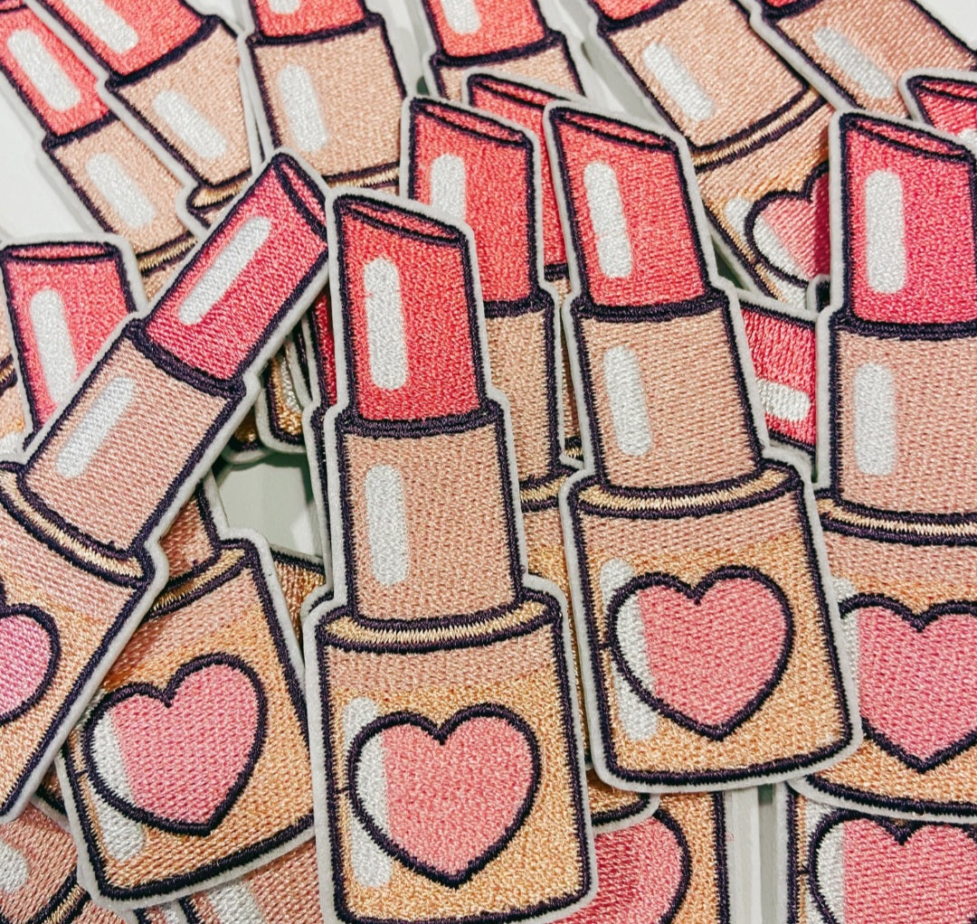 Pink Lipstick Embroidered Hat Patch