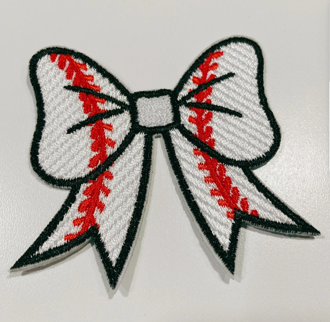 3" Baseball Bow Embroidered Hat Patch