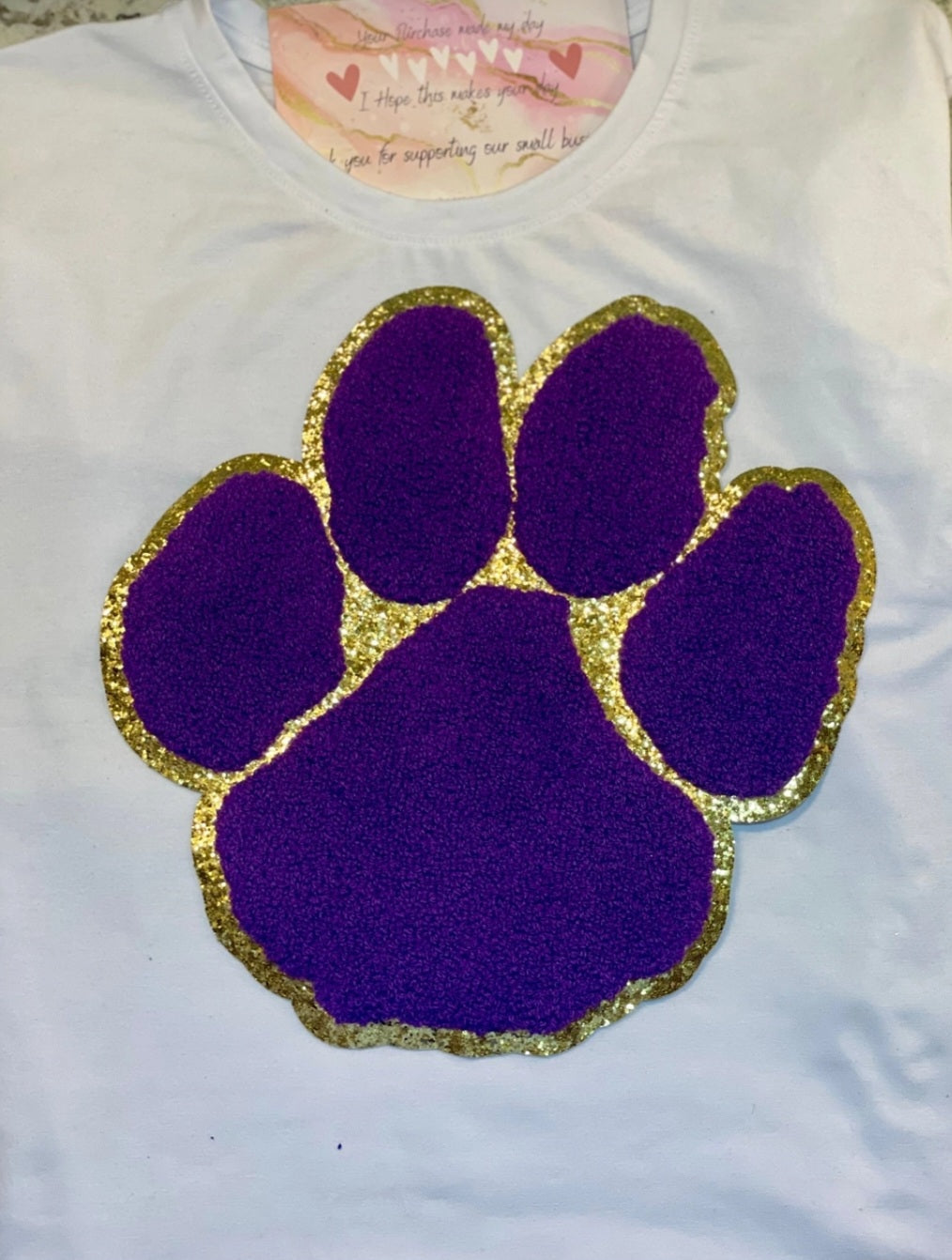 Glitter Mascot Paw Purple Chenille Patch