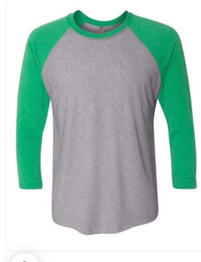 Next Level Raglan - Envy/Premium Heather Grey