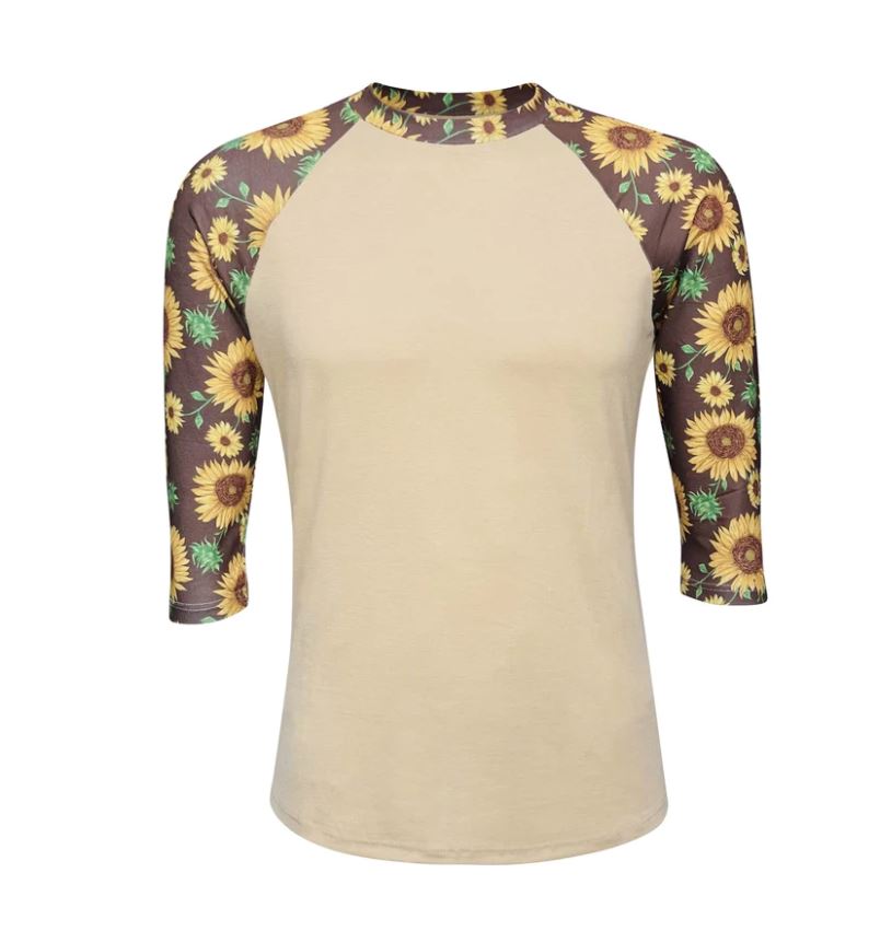 Sublimation Tan Sunflower Raglan