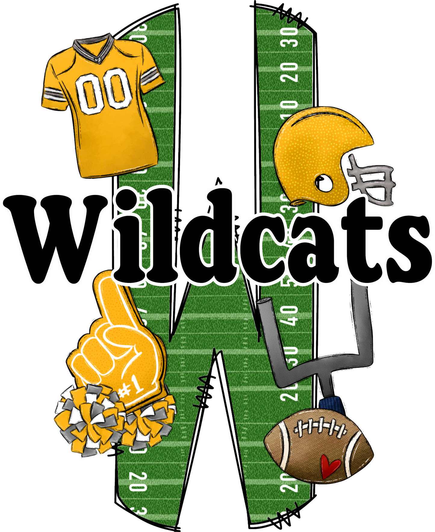 WILDCATS LETTER FOOTBALL FIELD - BLACK (Direct To Film)