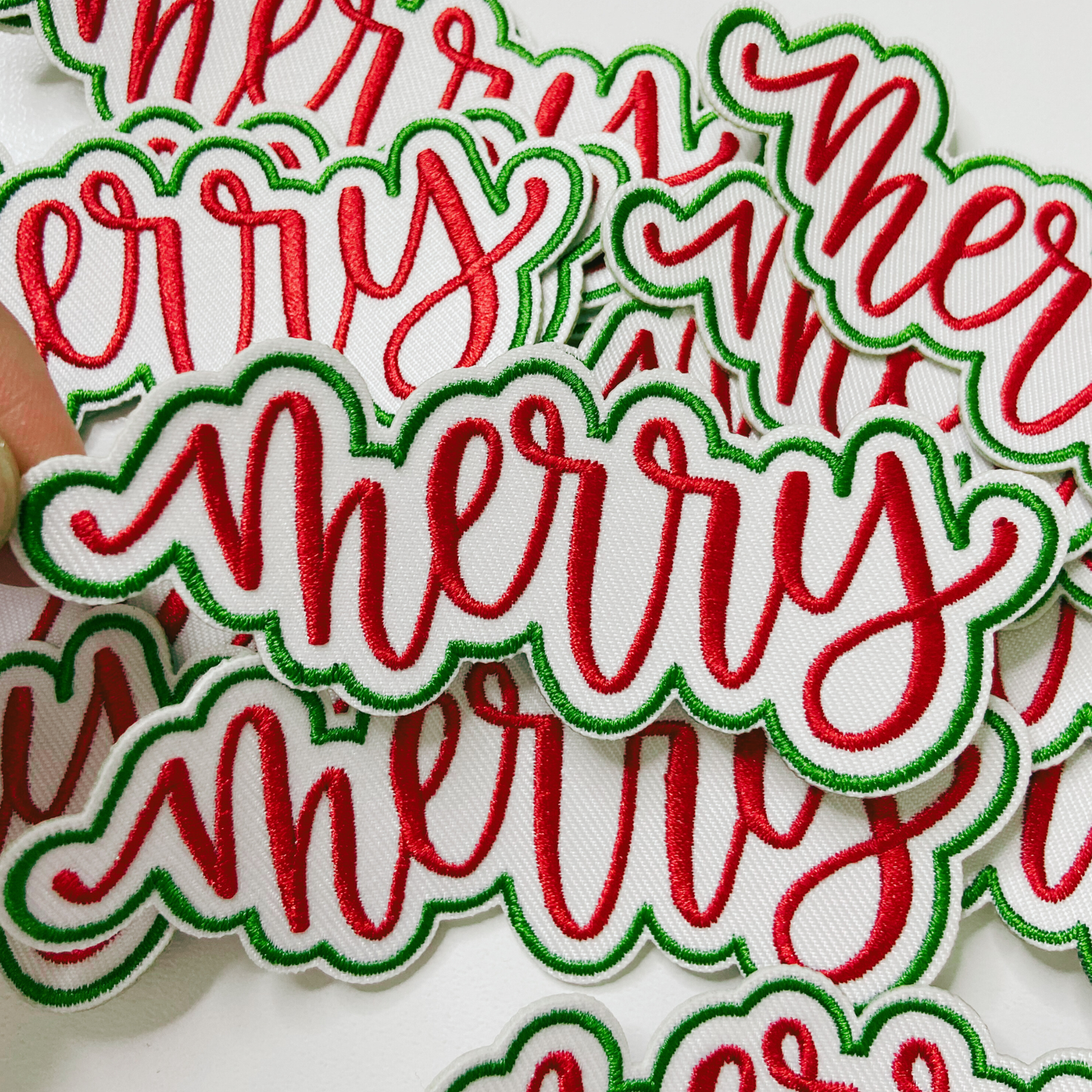 4" Merry in Red & Green - Embroidered Hat Patch