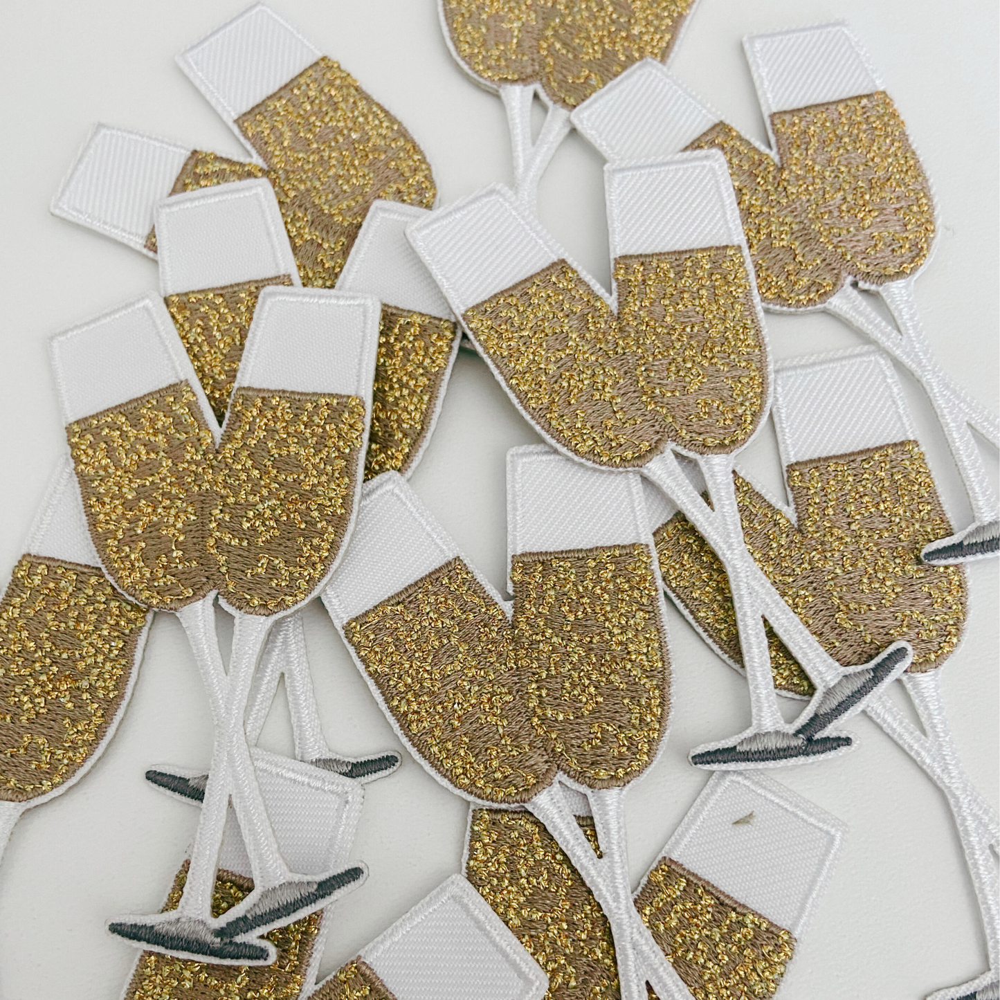 3" Champagne flutes - Metallic gold - Embroidered Hat Patch