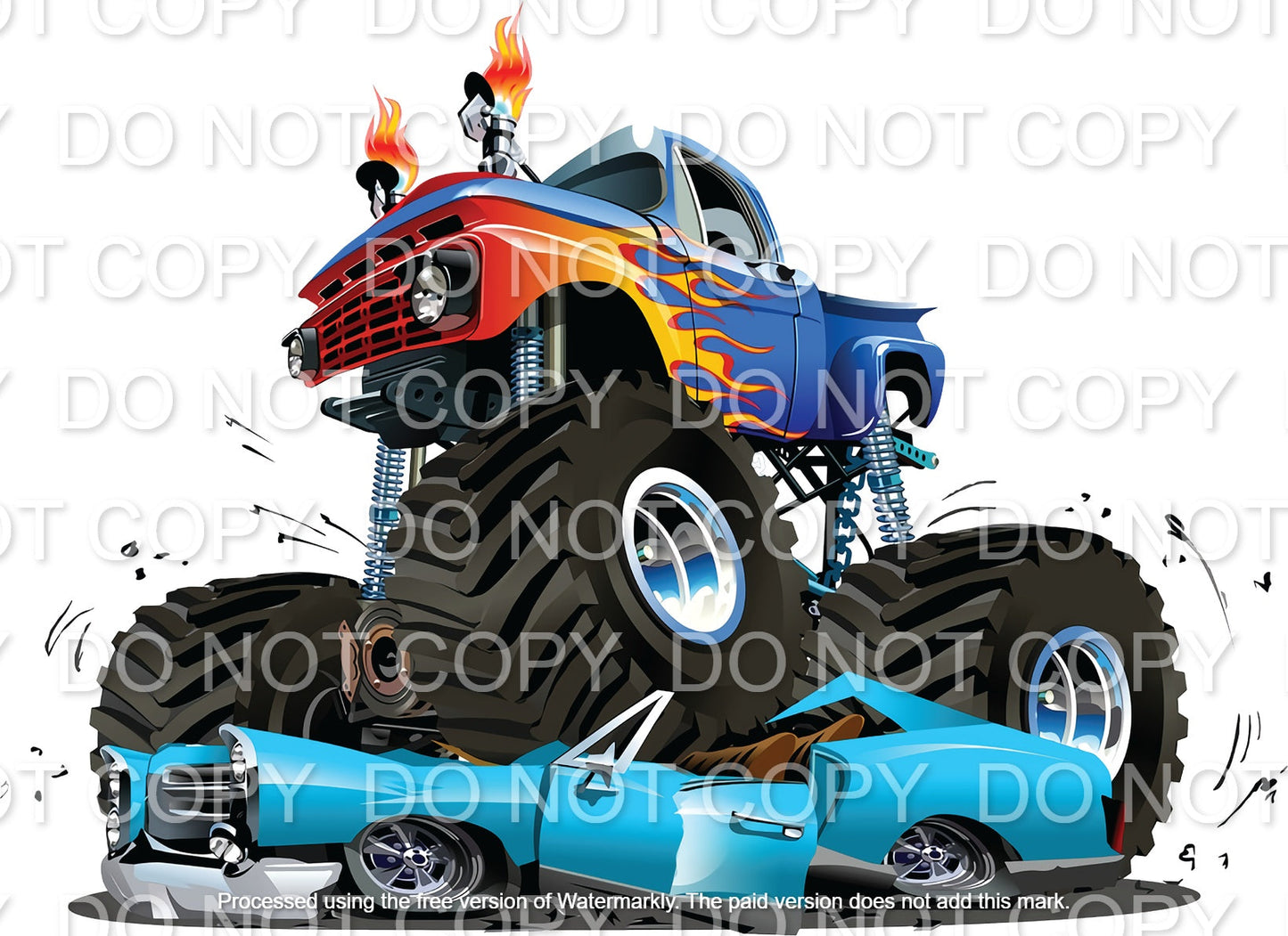 Blue Monster Truck with Flames Crushing Cars (Direct To Film)