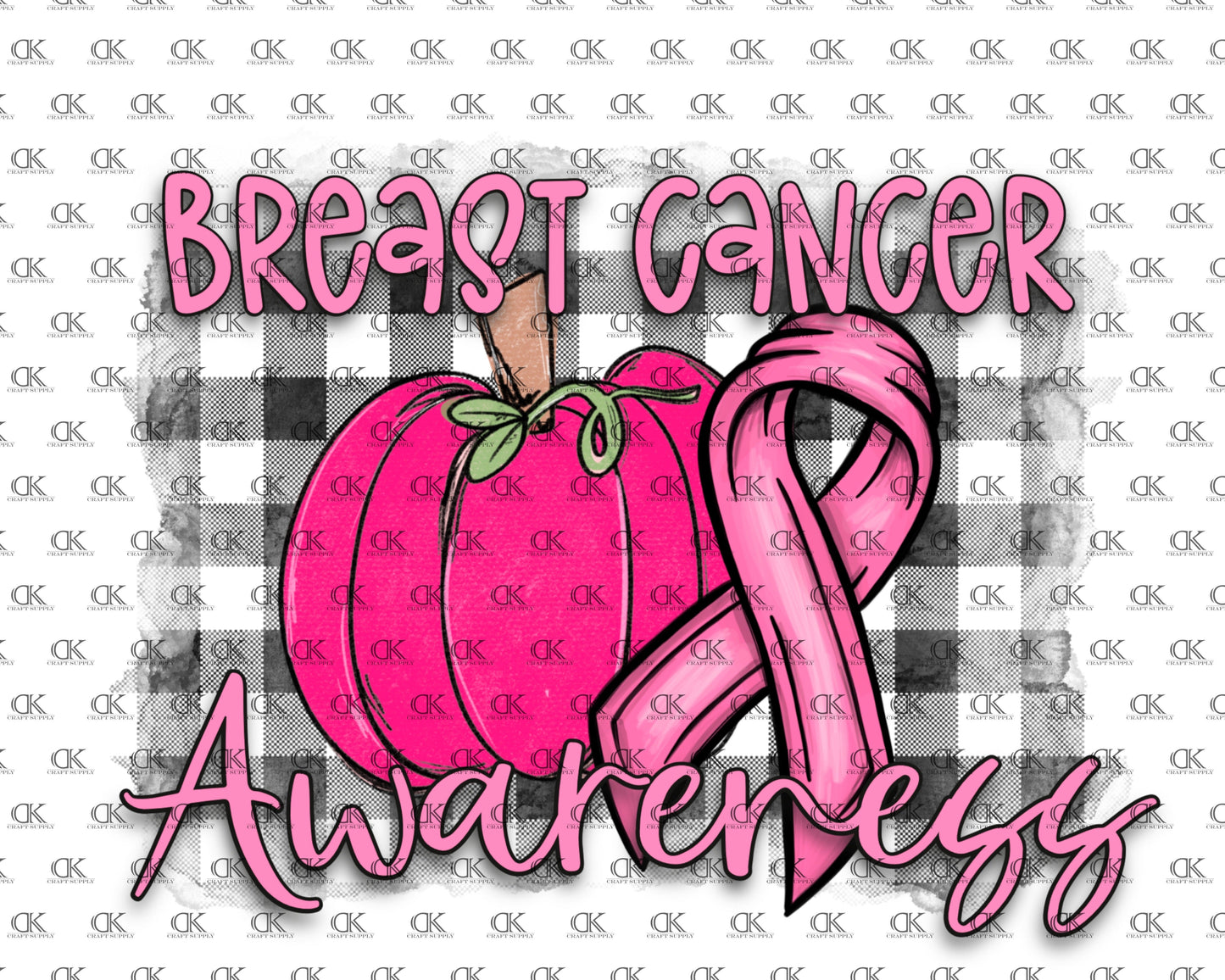 Breast Cancer Awareness with pumpkin, ribbon and plaid background(Direct To Film)