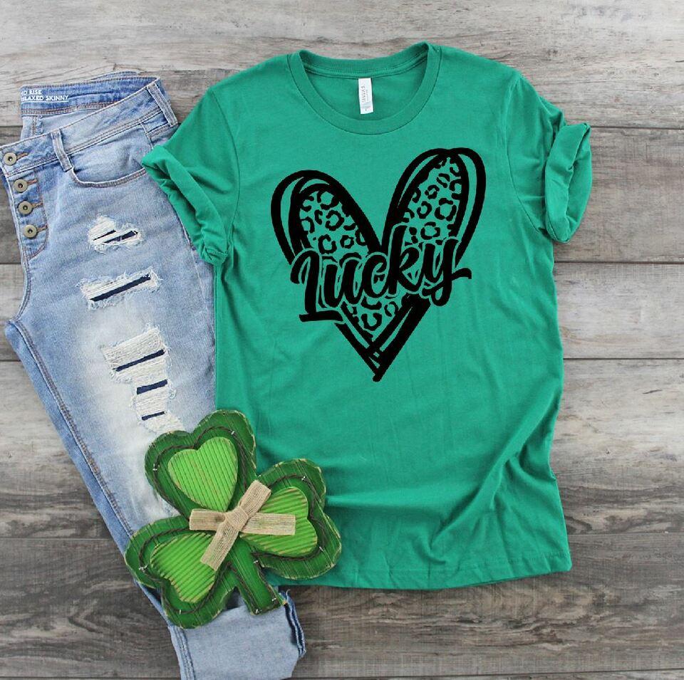 Lucky Leopard Heart on Irish Green Gildan Soft-Style Tee (Adult)