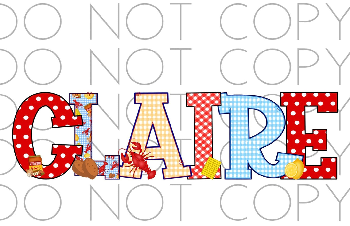 Mixed Gingham with Fixings Clipart Doodle Name(Direct To Film)