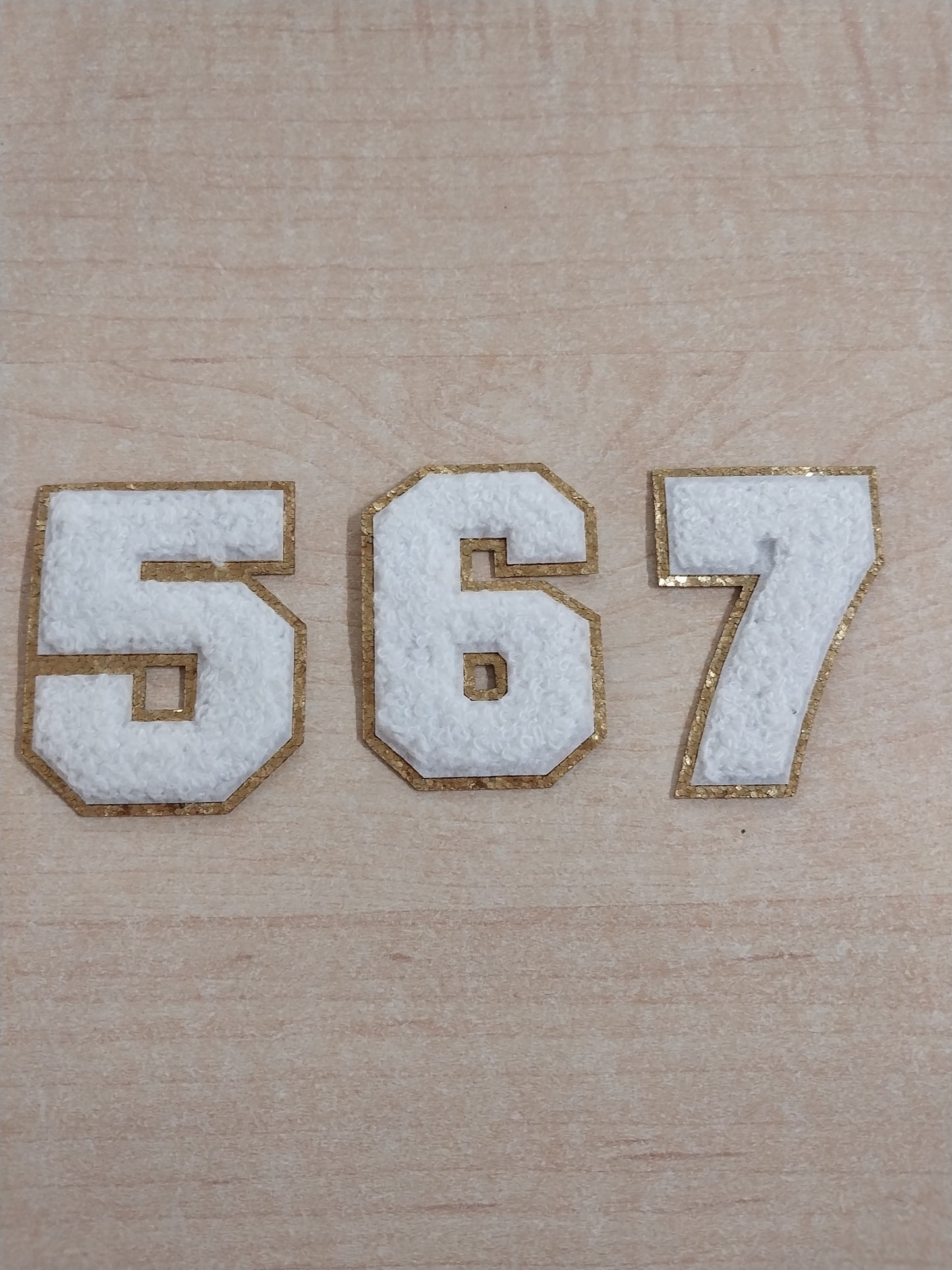 Chenille Numbers White with Gold Glitter Trim 2.5"