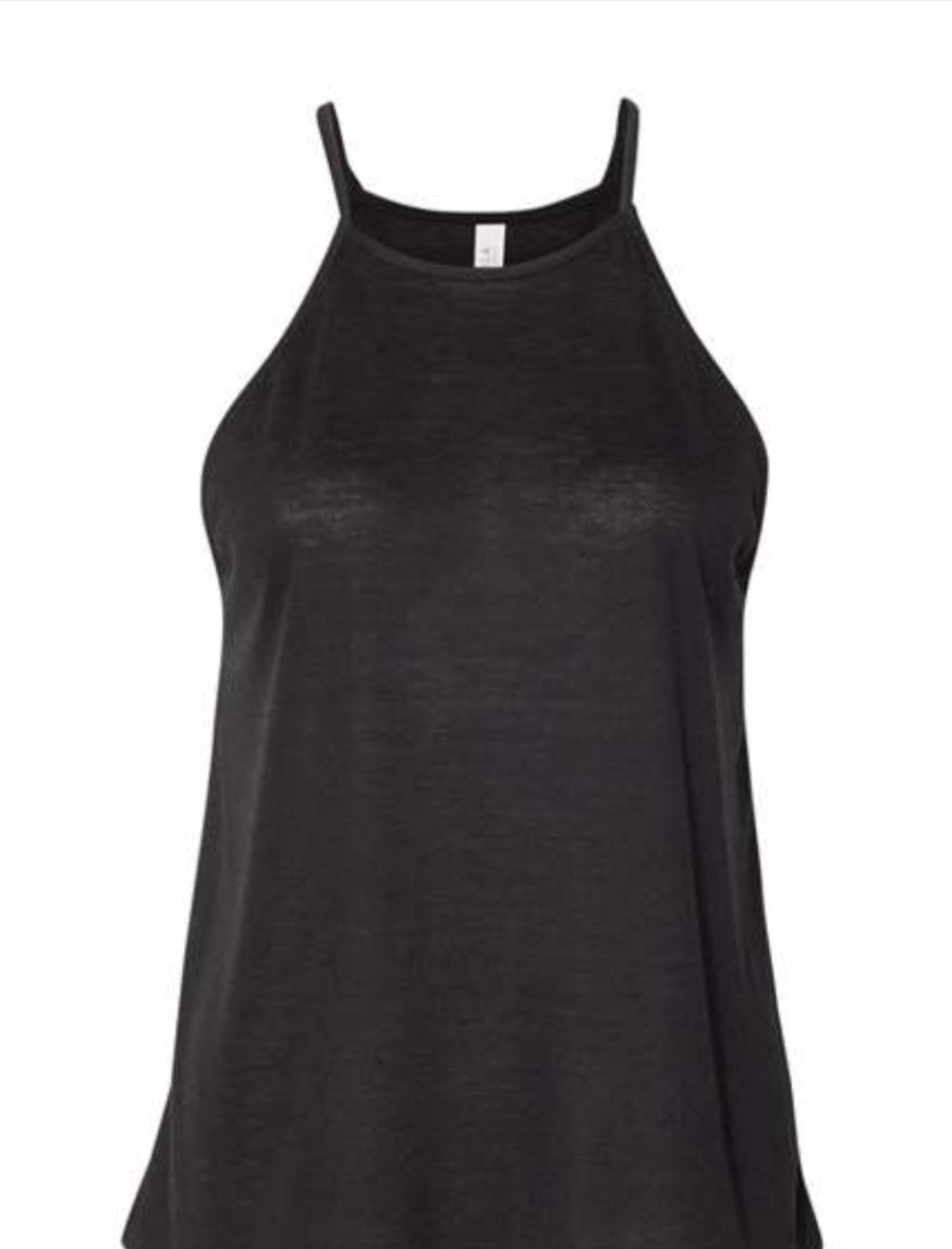 Black- BELLA + CANVAS - Women's Flowy High-Neck Tank
