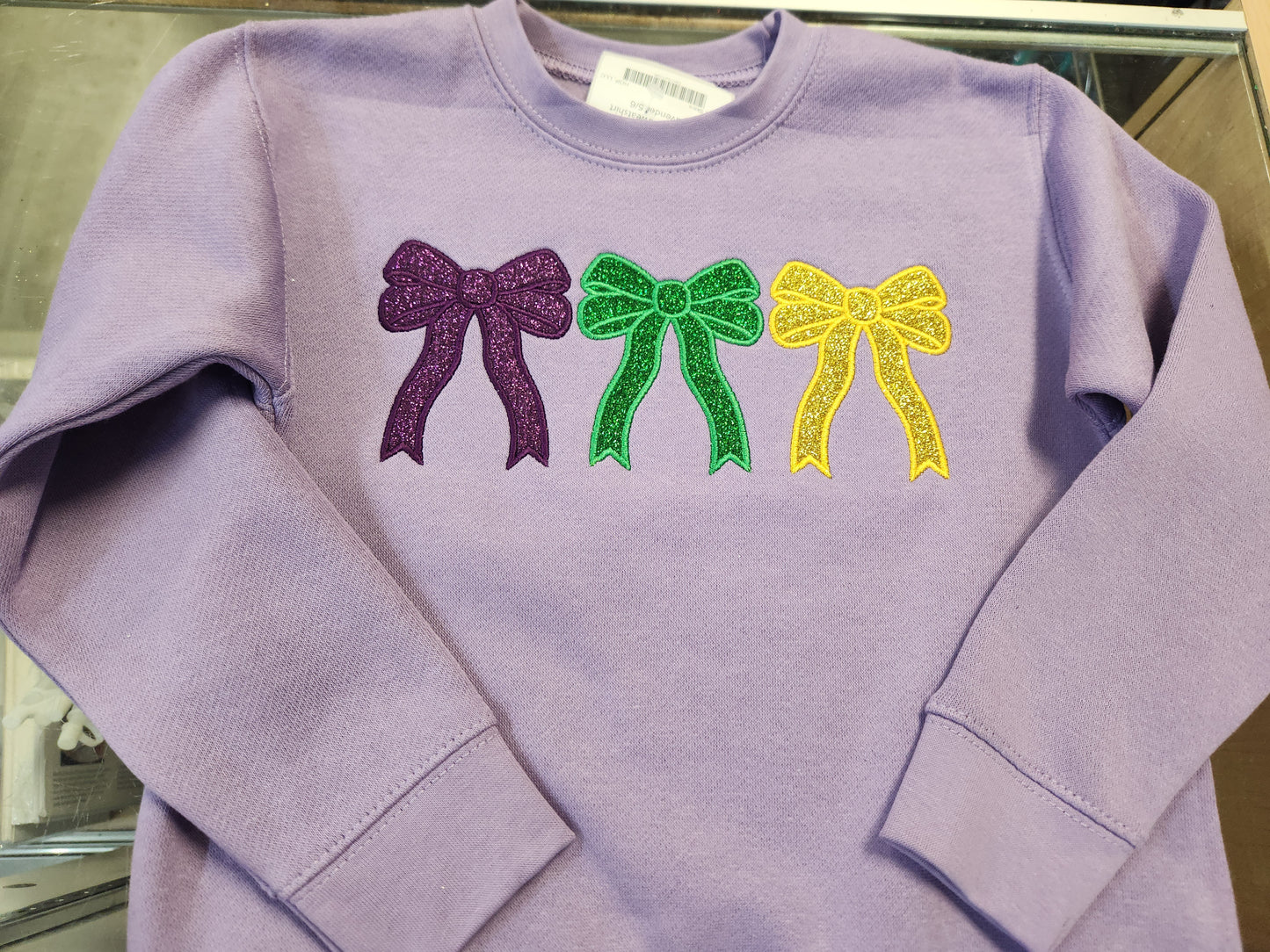 Glitter Embroidered Mardi Gras Triple Bows