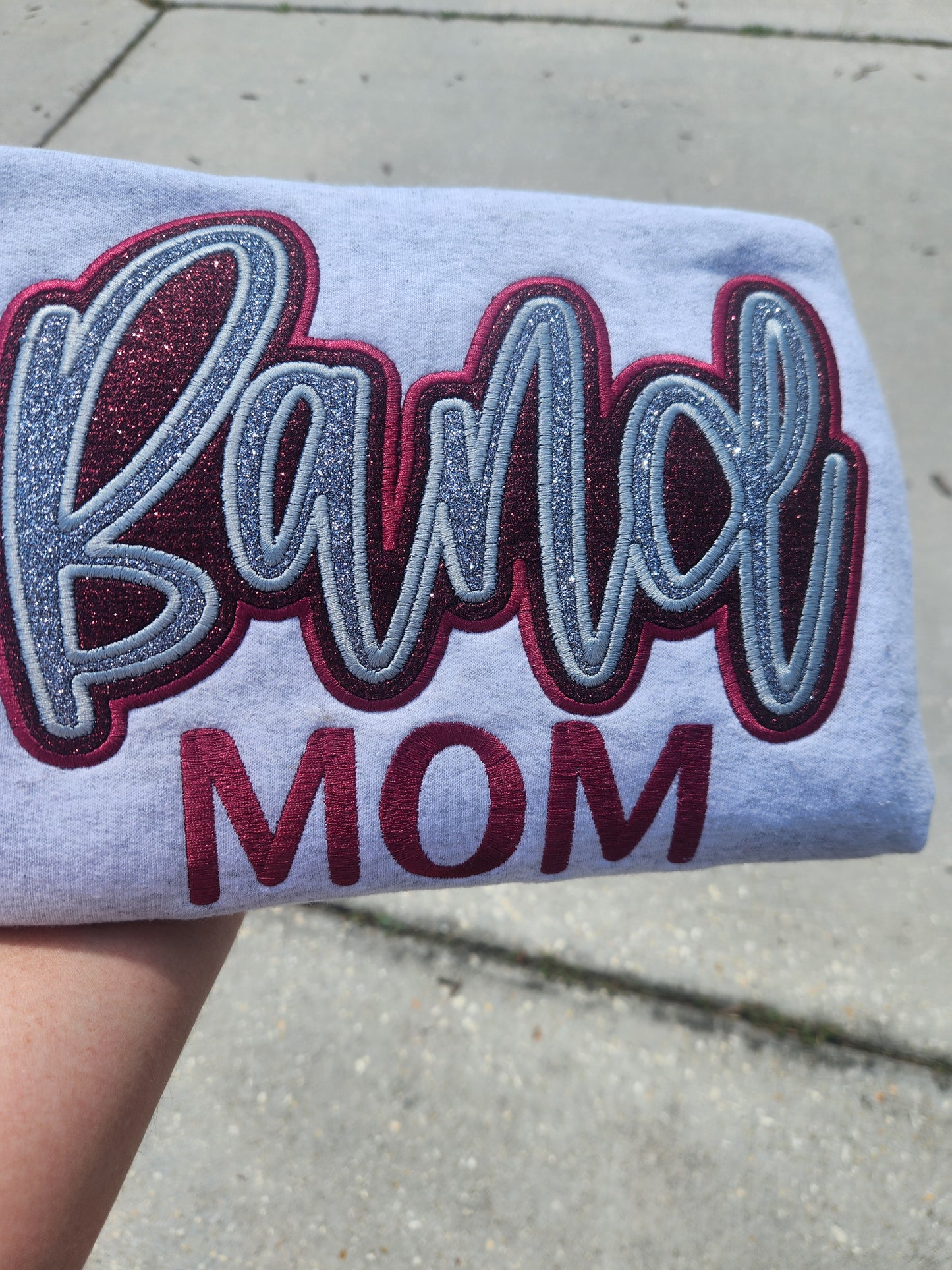 Band Mom Block Custom Embroidered Sweatshirt Double Layered Glitter