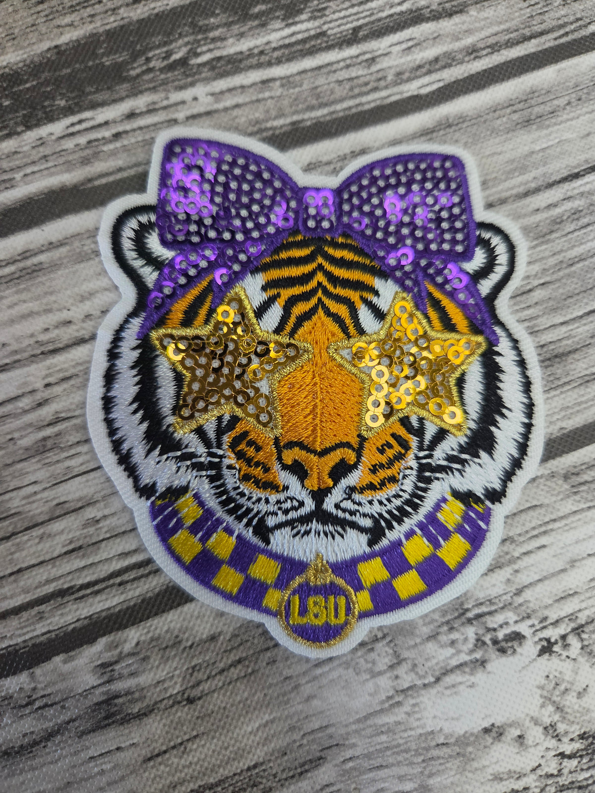 Tiger Star Eyes Sequin Bow Embroidered Patch