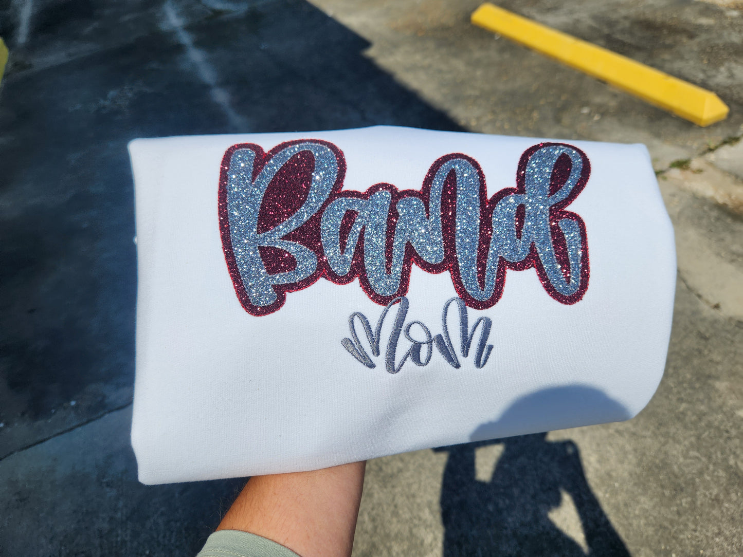 Band Mom Script Custom Embroidered Sweatshirt Double Layered Glitter
