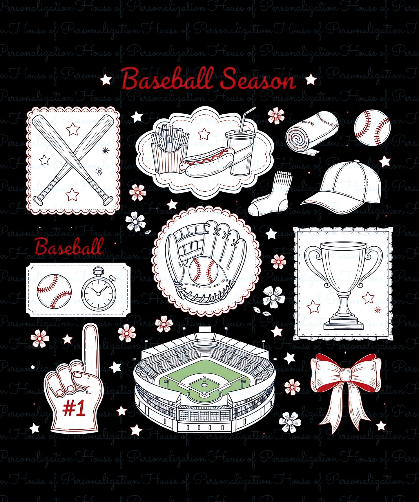 Basebqll Season White Out DTF Transfer