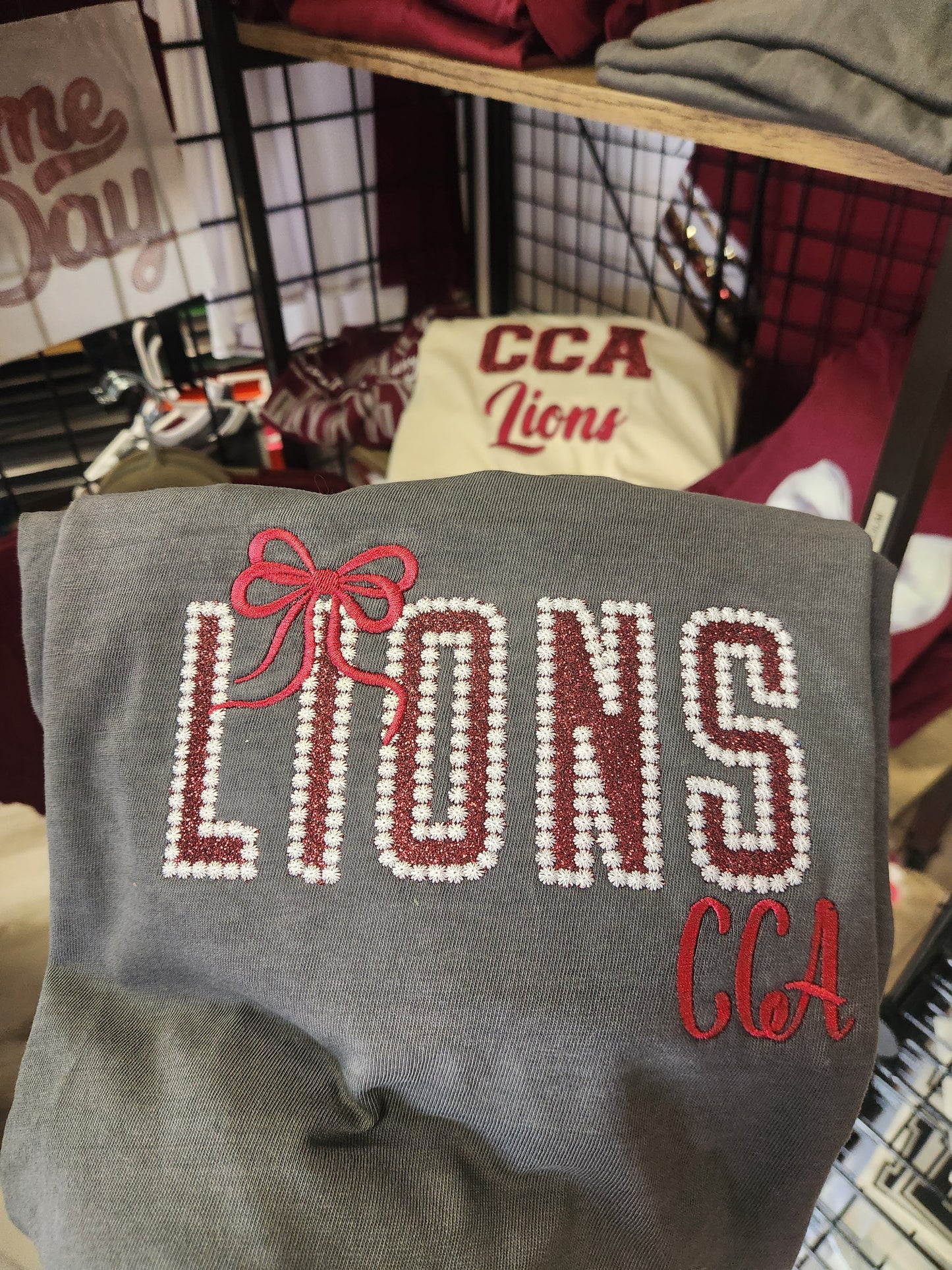 Lions- Bubble Stitched Mascot Bow Shirt