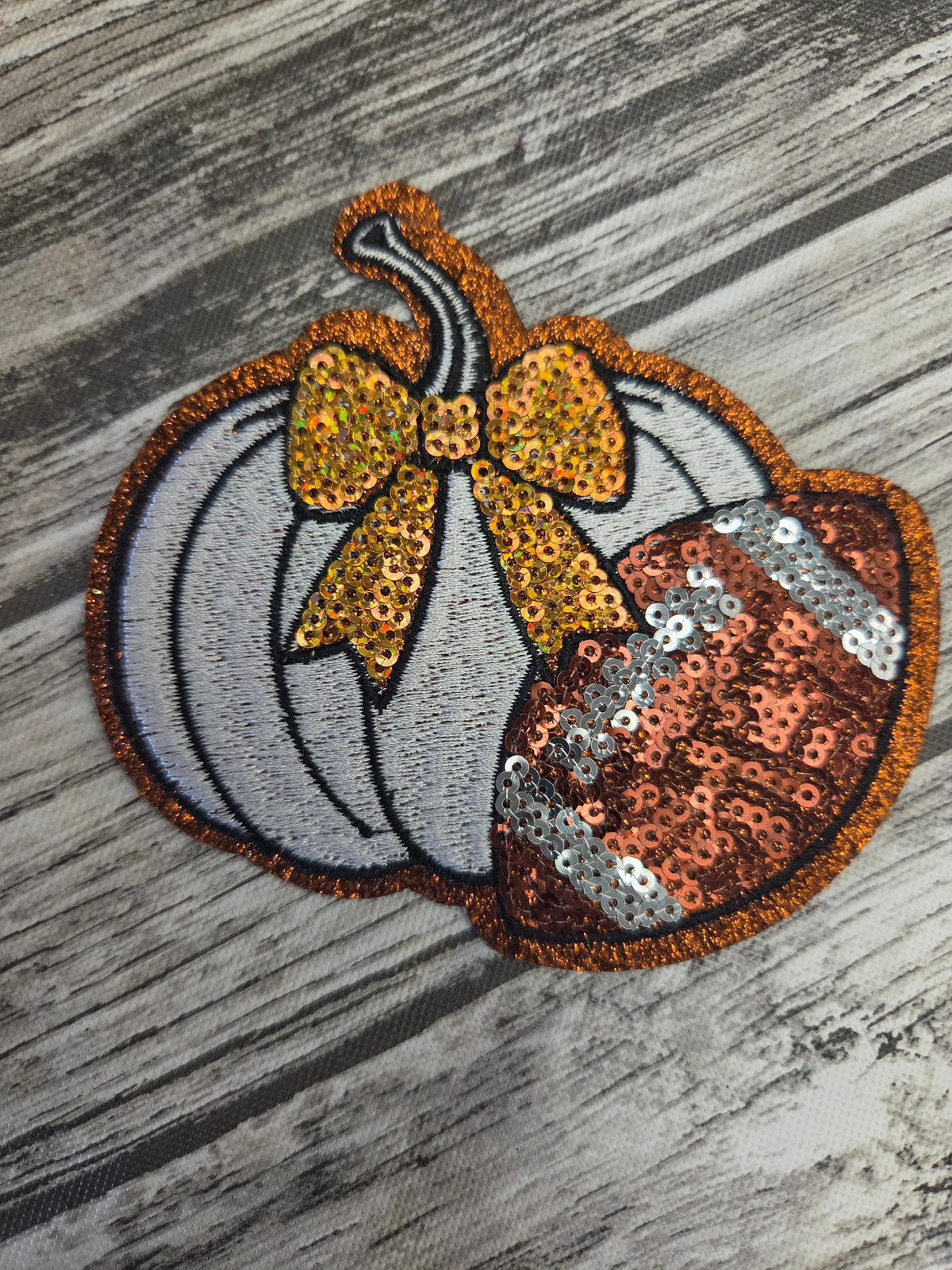 Pumpkin Football Embroidered Sequin Patch