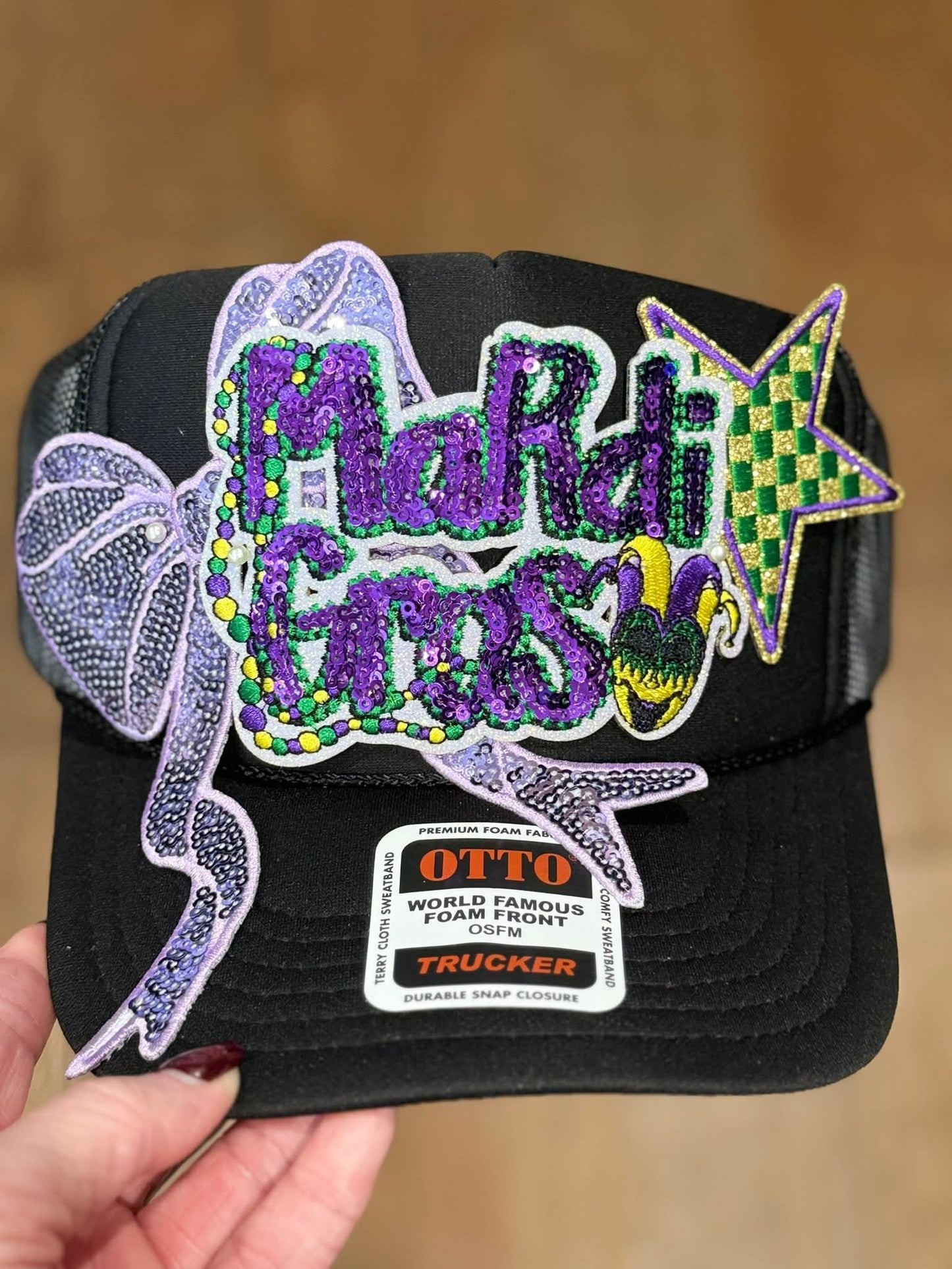 Mardi Gras Checkered Star OSC Embroidered Patch