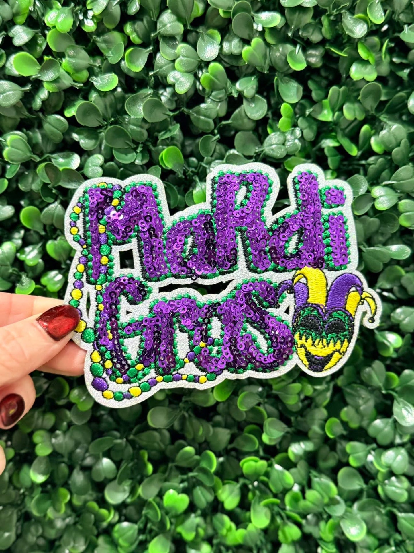 Mardi Gras Beads & Mask OSC Sequin Patch