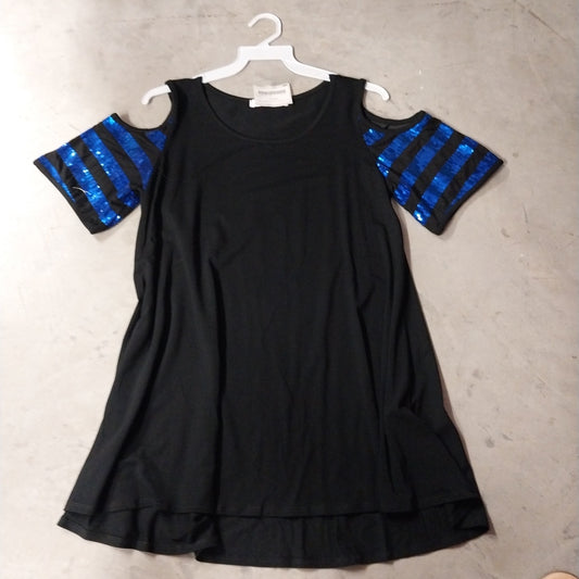 Blue Sequin Cold Shoulder Top