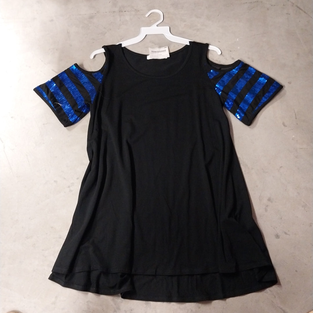 Blue Sequin Cold Shoulder Top