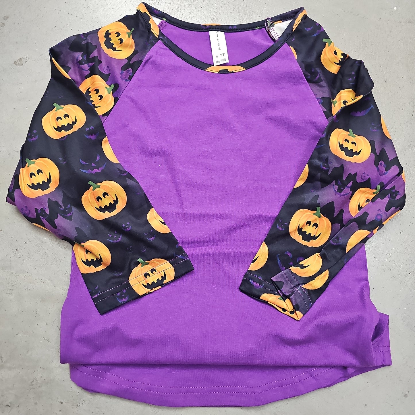 Halloween top Purple Belly w/Pumpkin sleeve