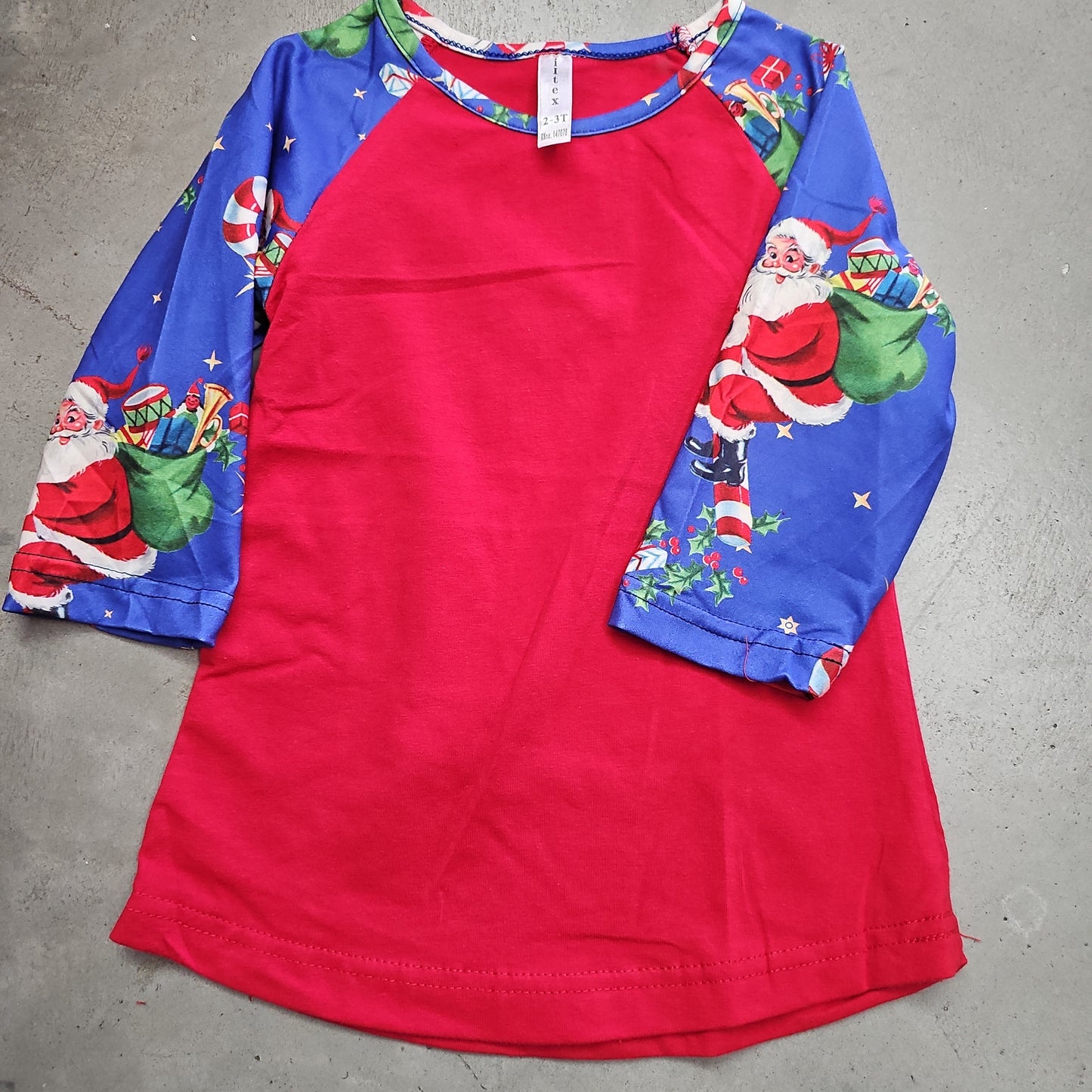 Christmas Raglan Red Belly Santa Sleeve