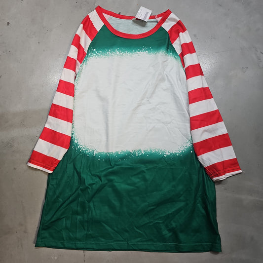 Christmas Green/Red Candy Cane Faux Bleach Raglan