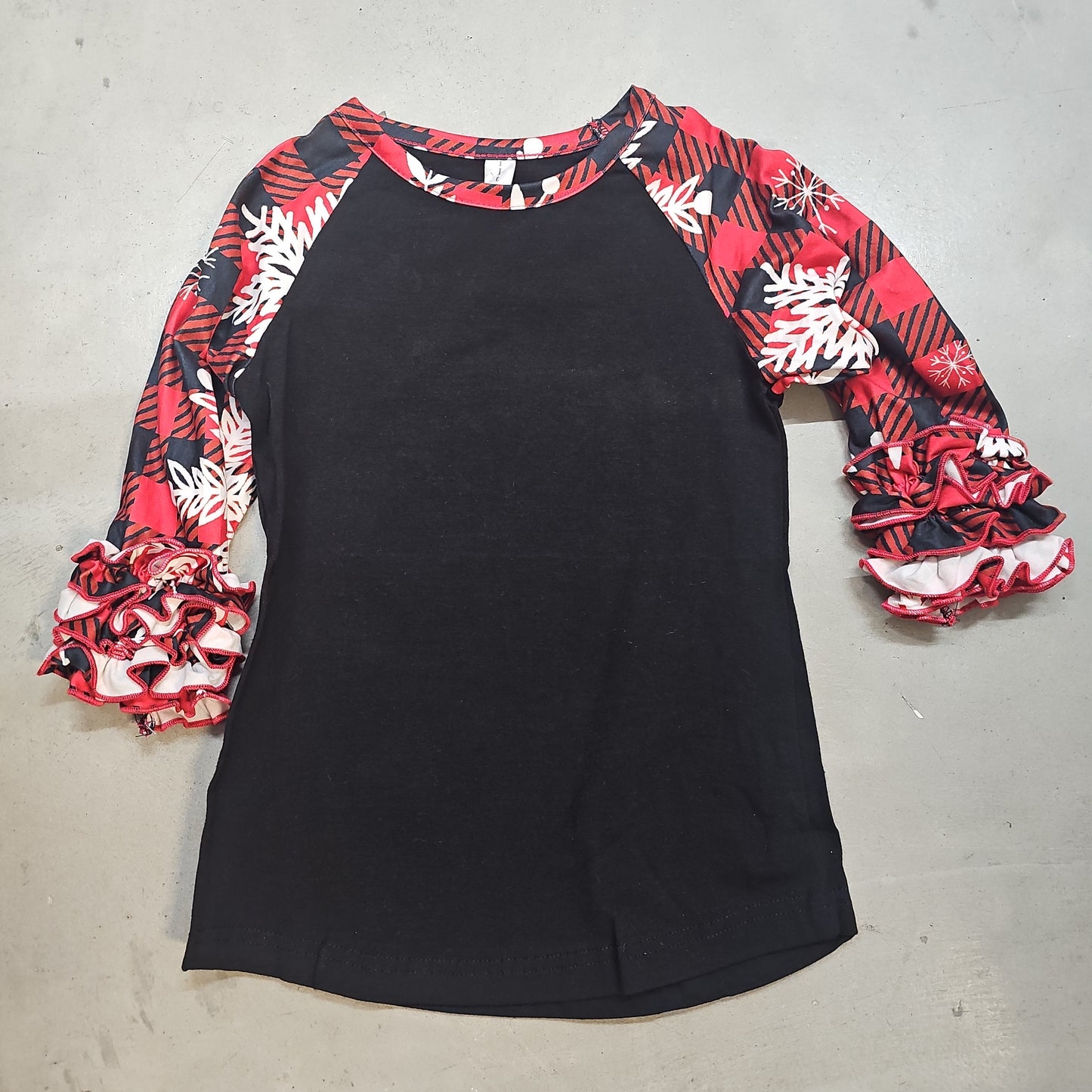 Buffalo Plaid Snowflakes Ruffle Sleeve