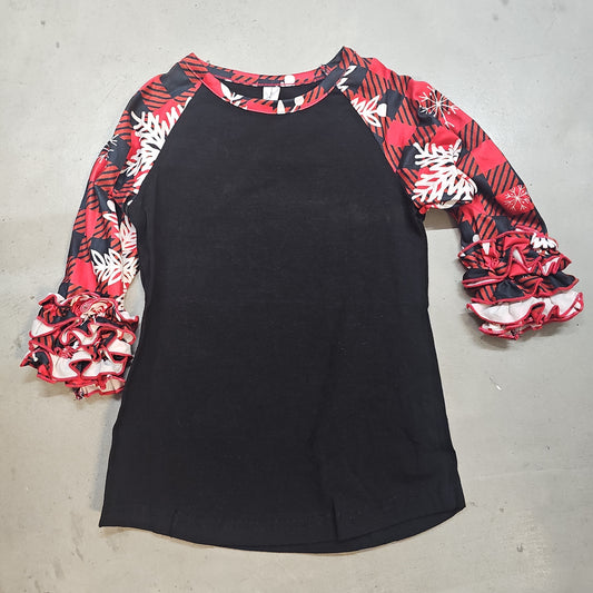 Buffalo Plaid Snowflakes Ruffle Sleeve
