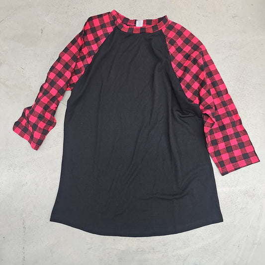 Buffalo Plaid Raglan Black Belly Red/Black Sleeves